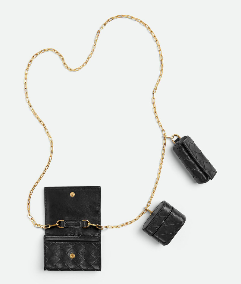 Bottega Veneta intrecciato card case on chain outlook