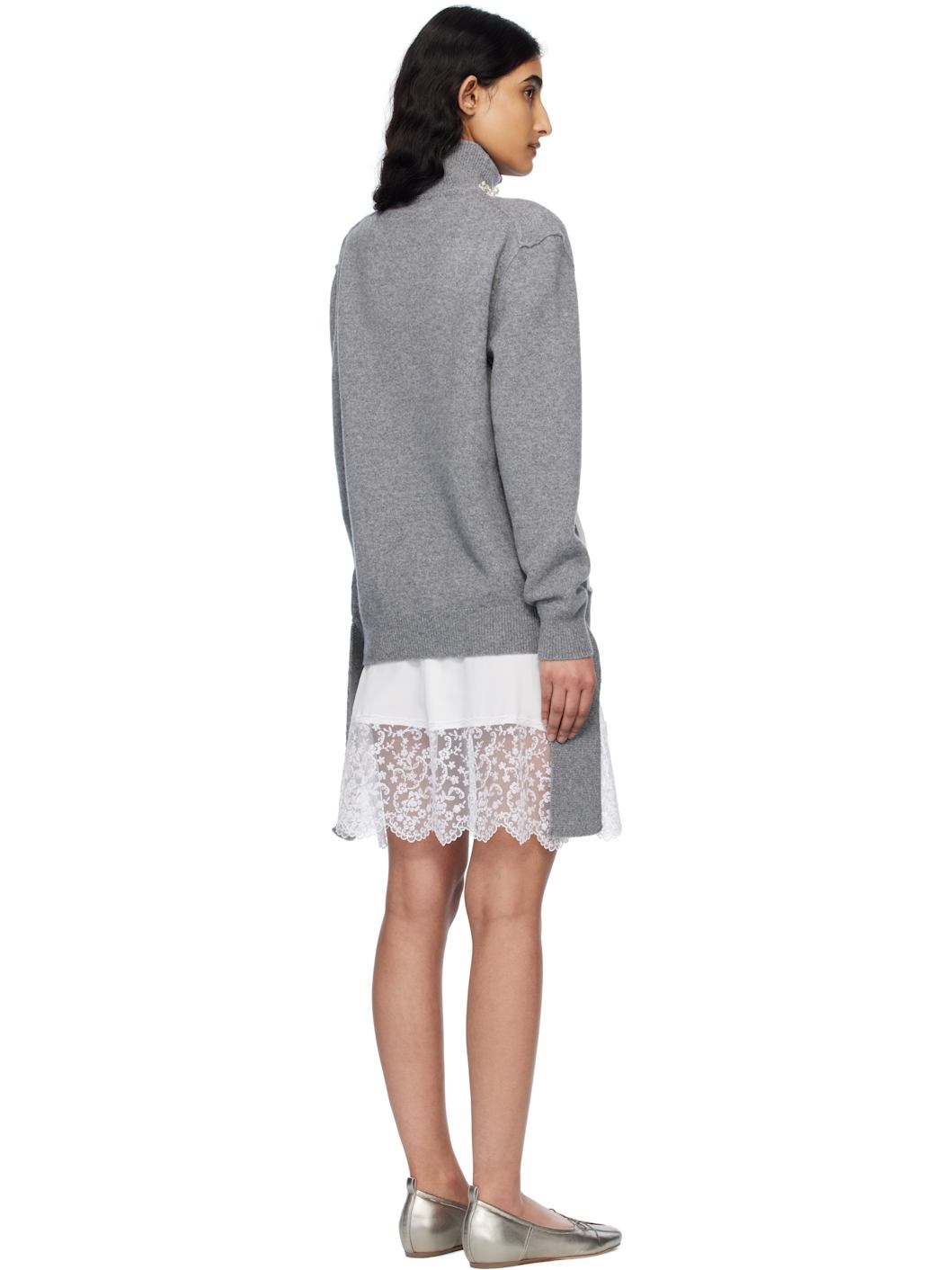 Gray Embellished Window Zip-Up Cardigan - 3