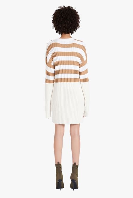 Ecru and sand-colored striped eco-designed wool dress - 3