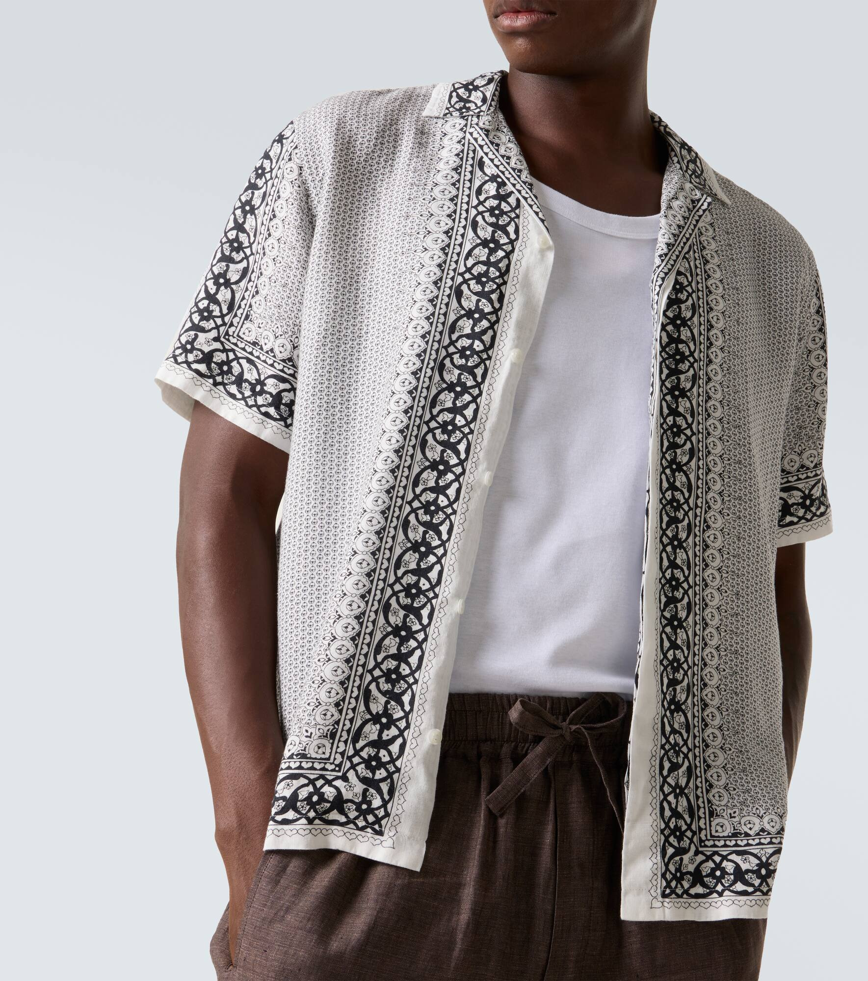 Maitan printed linen bowling shirt - 5