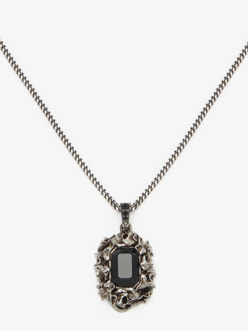 Men's Ivy Skull Necklace in Antique Silver - 3
