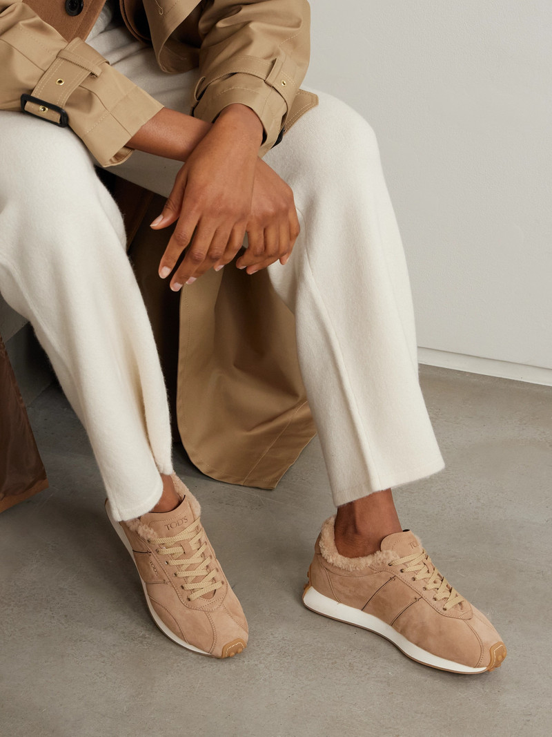 Tod's Sportivo Active Embroidered Shearling-trimmed Suede Sneakers outlook