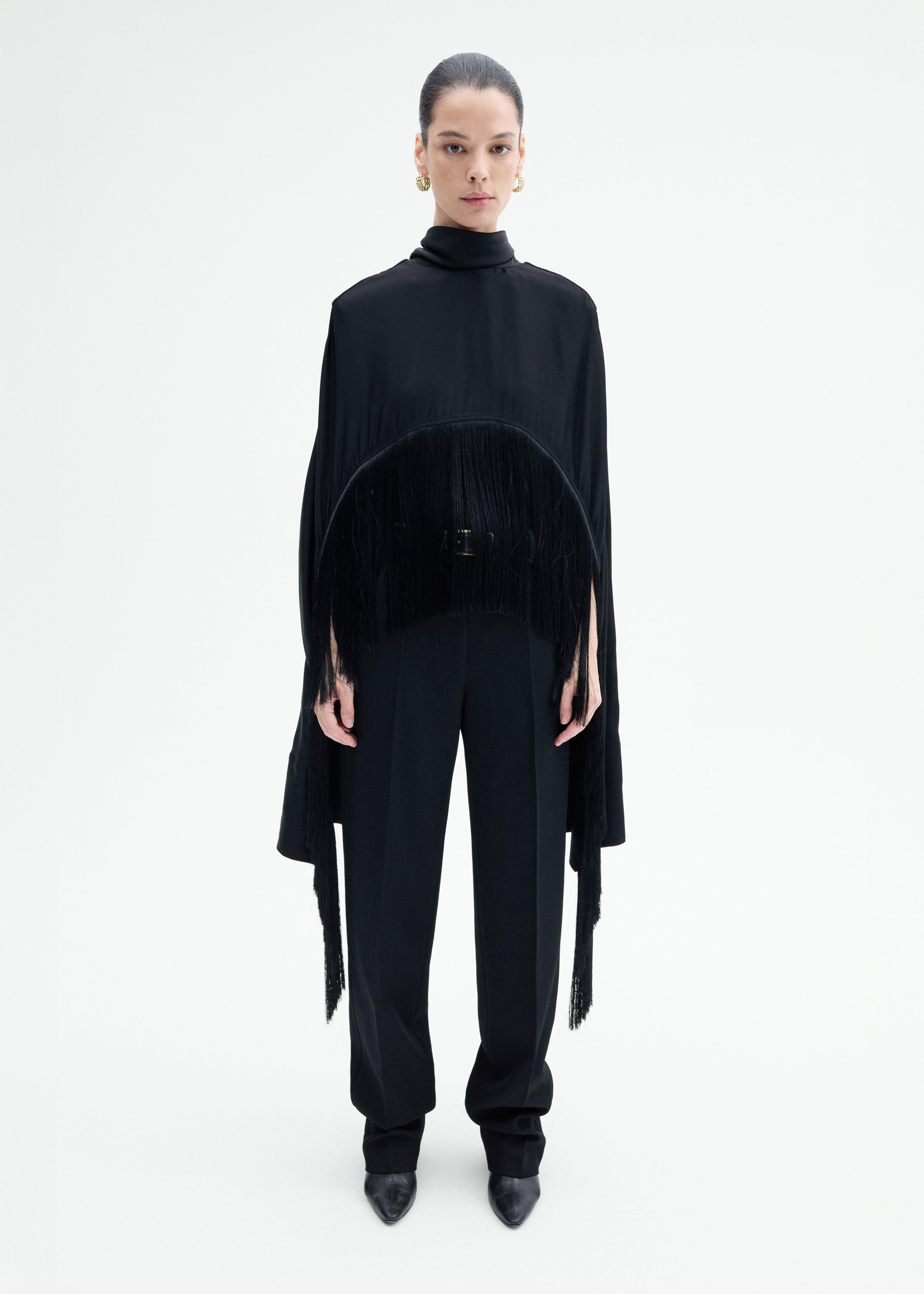 Fringe Satin Cape Top - 7
