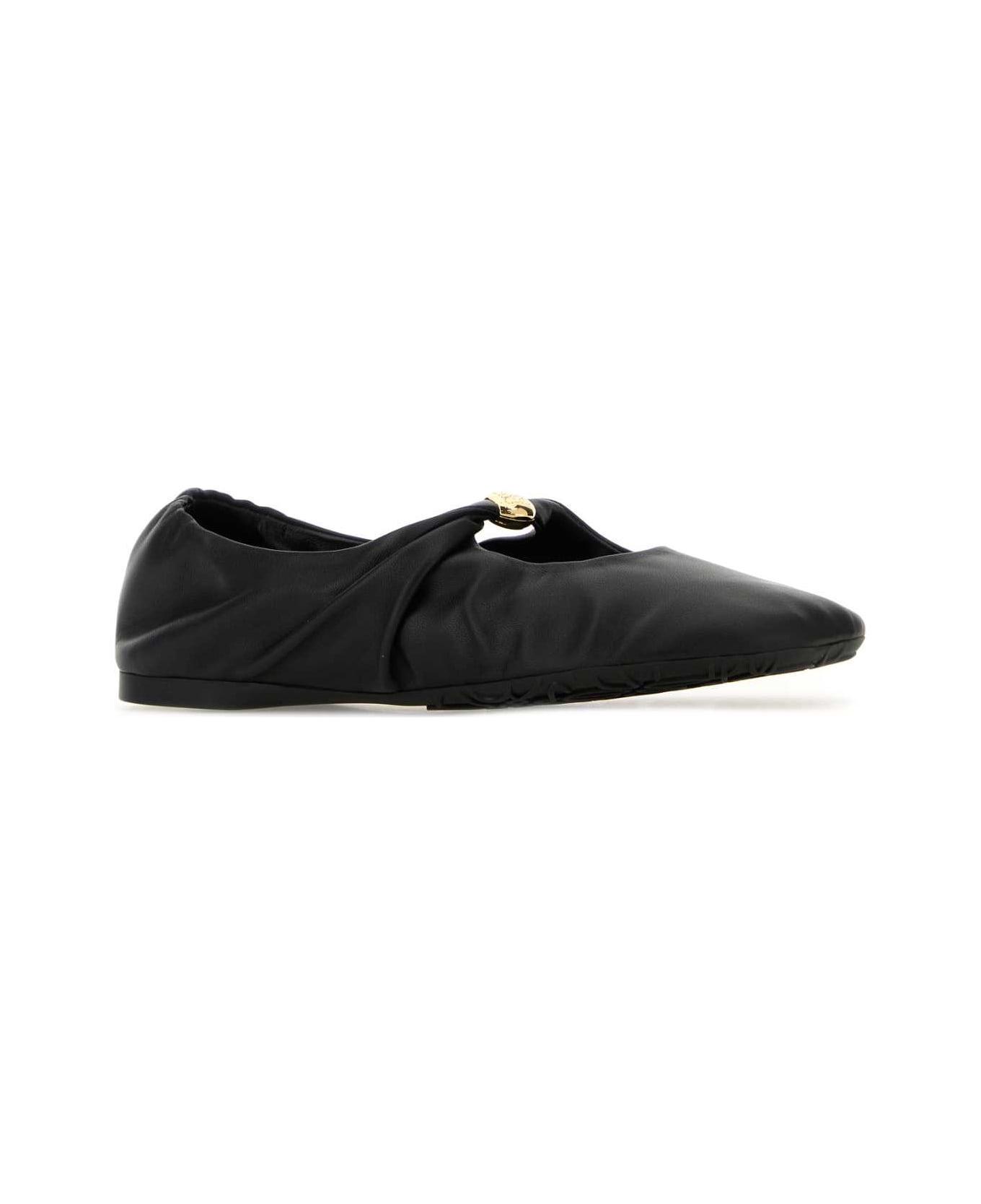 Black Nappa Leather Pebble Ballerinas - 2