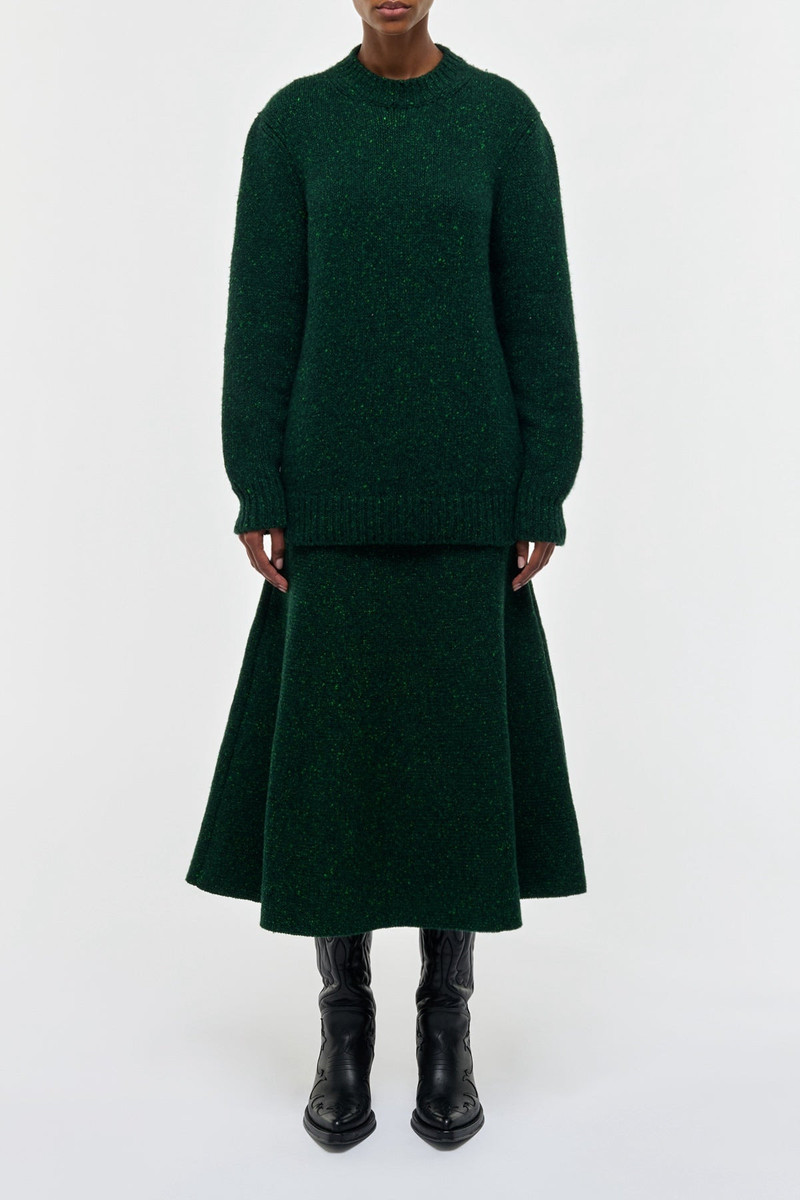 Eden Knit Midi Skirt in English Green Speckled Aran Cashmere 3