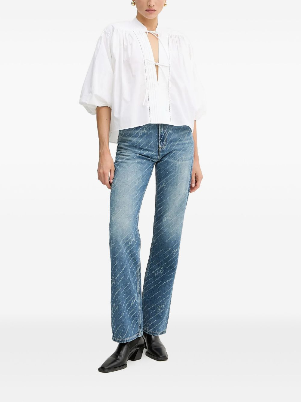 balloon-sleeve tie blouse - 2
