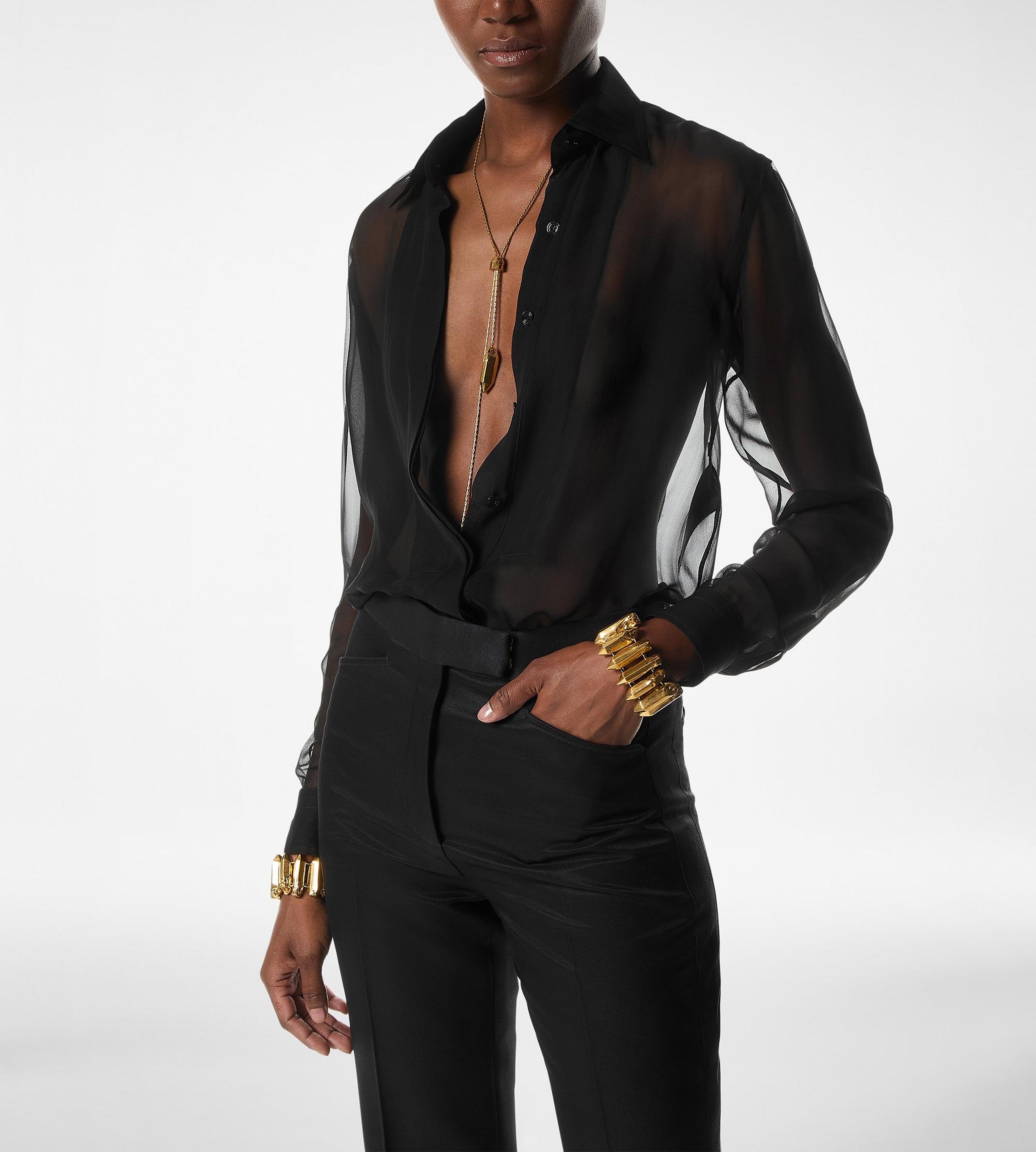 LUSTROUS BARATHEA SILK WOOL TAILORED TUXEDO WIDE LEG PANTS - 2