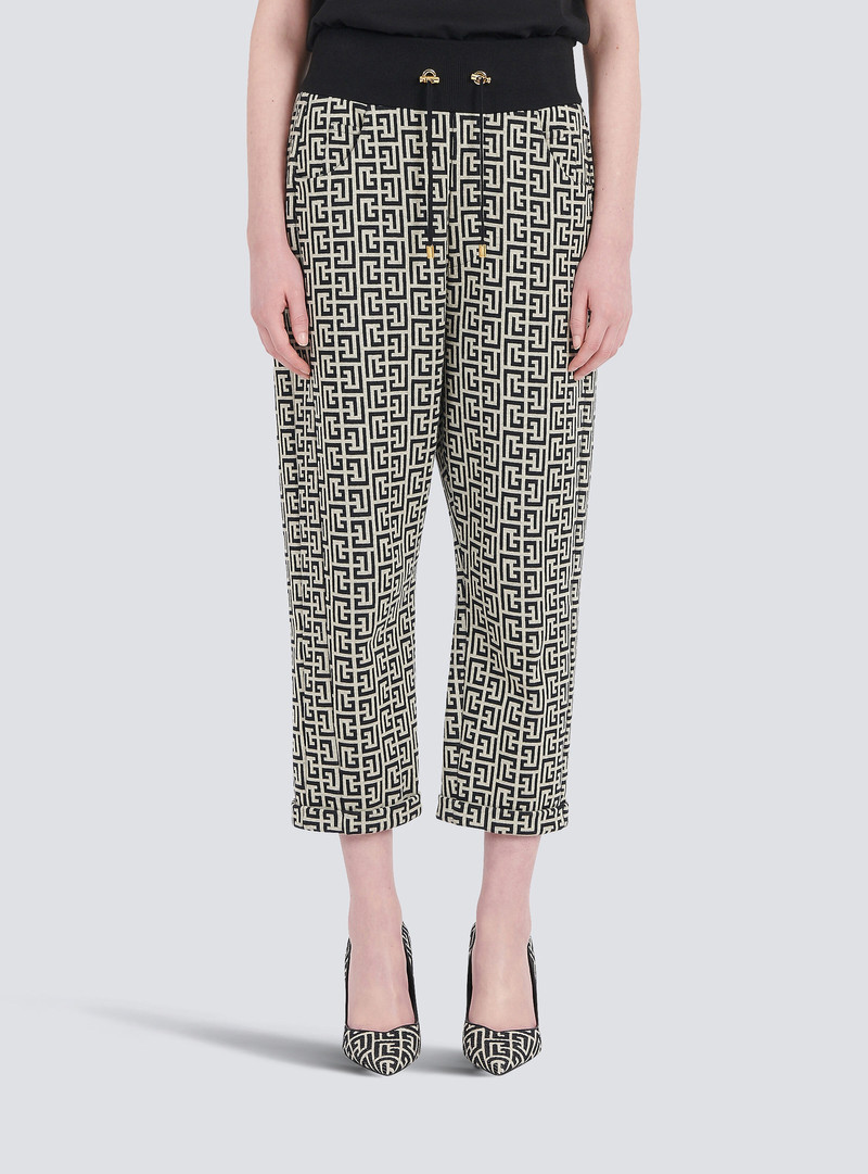 Bicolor knit boyfriend cut sweatpants with Balmain monogram 6