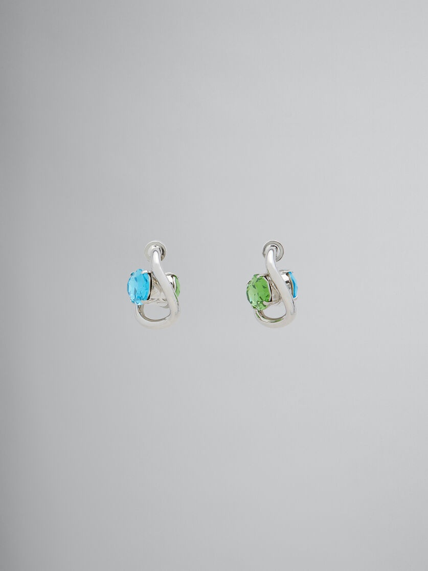 BLUE AND GREEN RHINESTONE TWISTED HOOP EARRINGS - 1