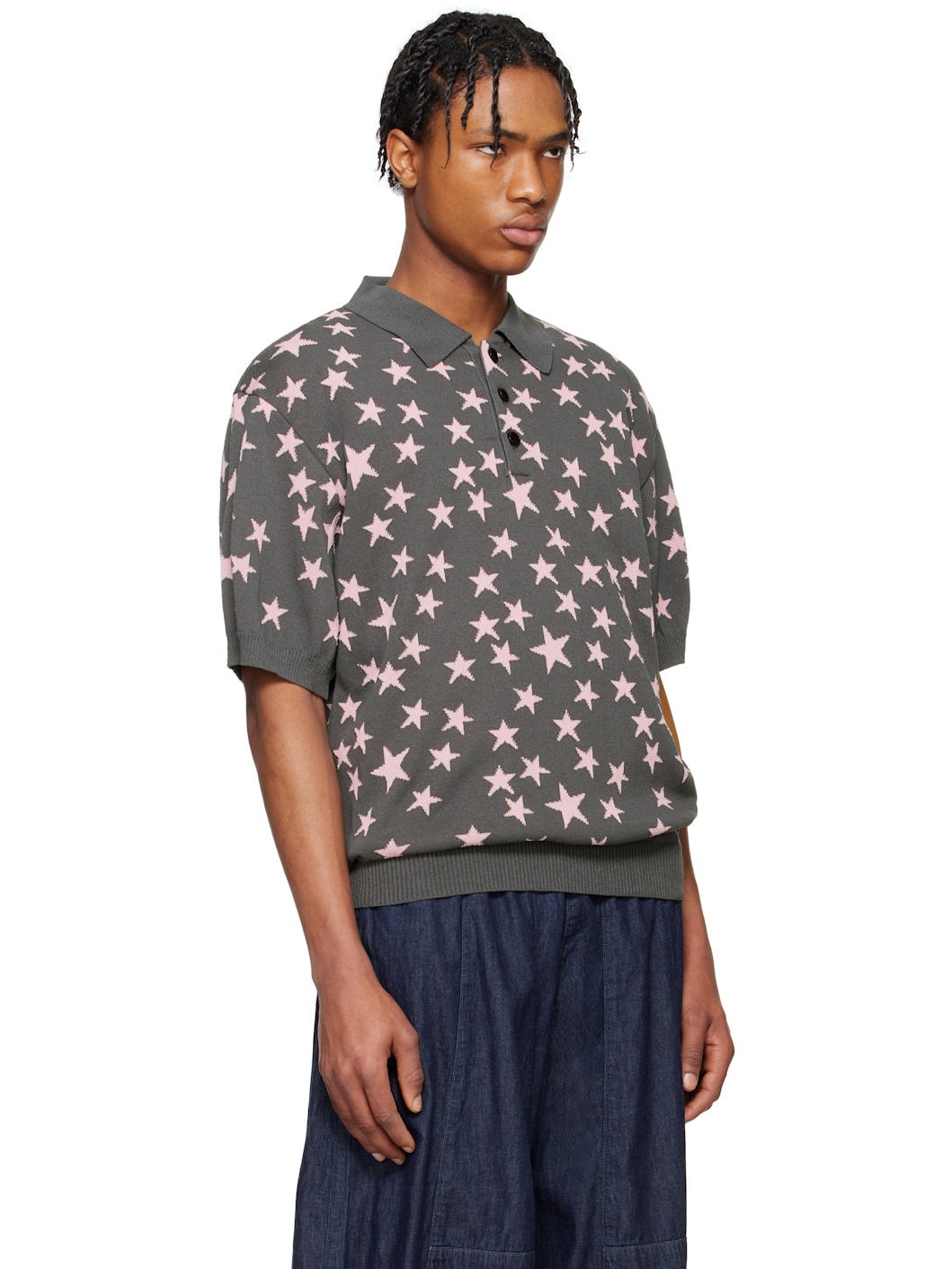 Gray Short Sleeve Knit Polo - 2