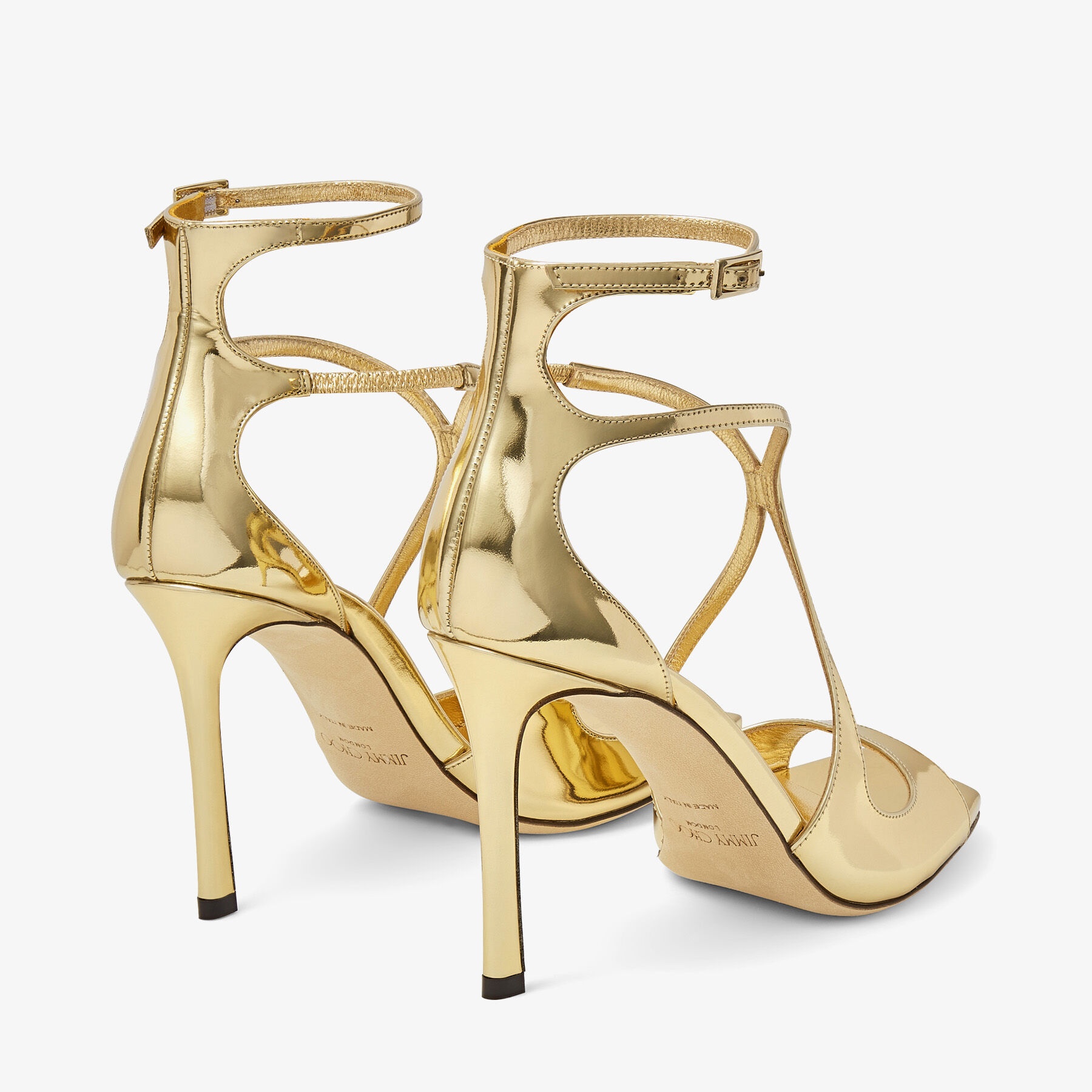 シューズ・サンダルその他 JIMMY CHOO Woman Heeled sandals Gold AZIA95GLE CHAMPAGNE Champagne Glitter Leather Sandals | AZIA 95 | Spring 2022