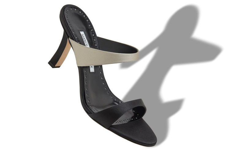 Manolo Blahnik Black and Grey Satin Mules outlook