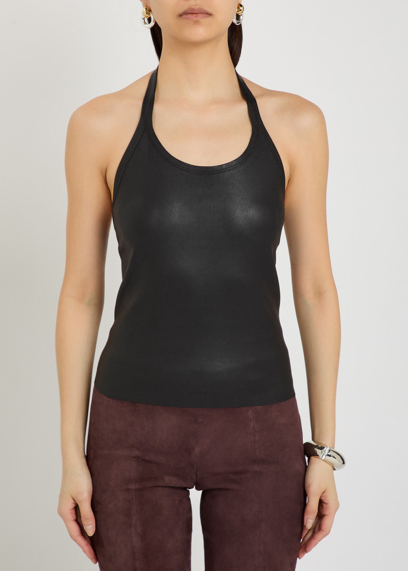 STOULS Stouls Cherry Halterneck Stretch-leather top outlook