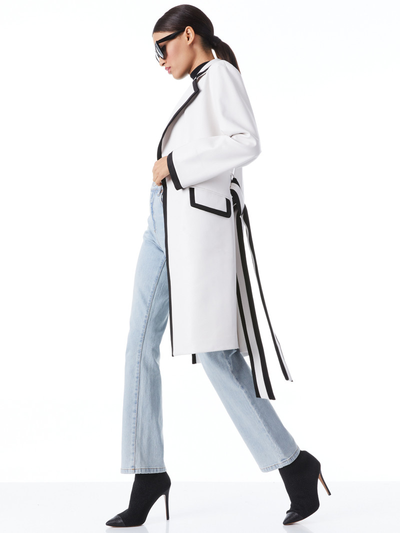 Alice + Olivia SABRA COMBINATION VEGAN LEATHER TRENCH COAT outlook