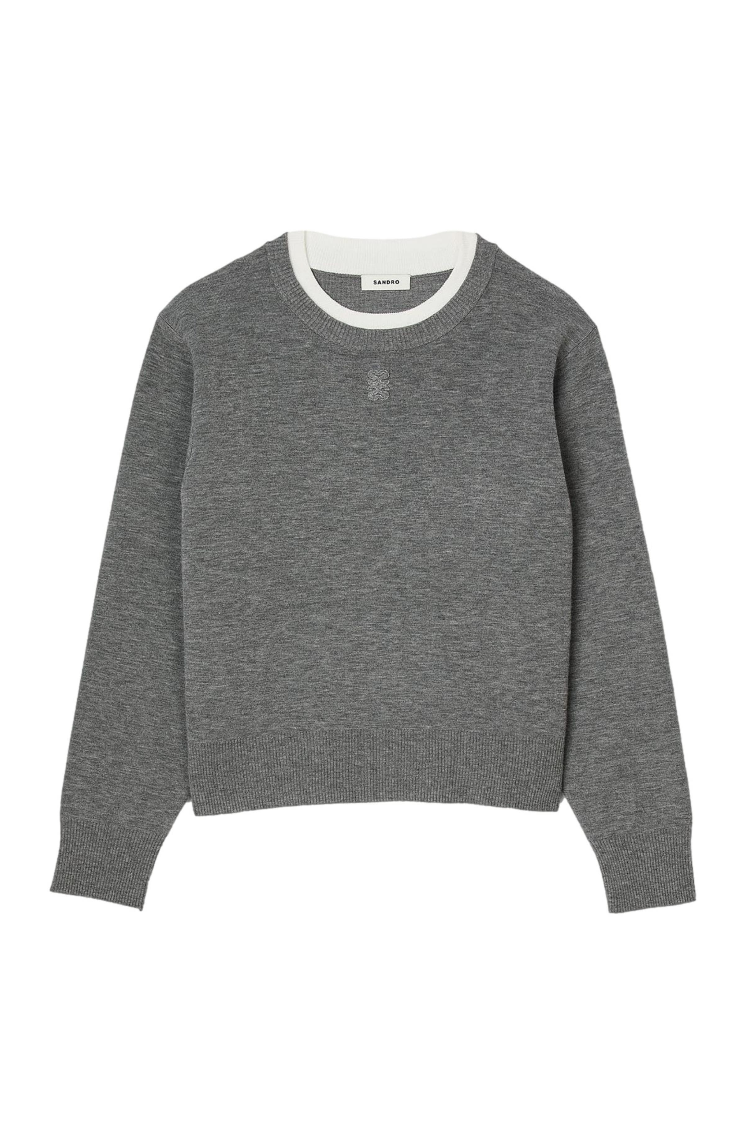 SANDRO Contrast collar sweater in Grey at Nordstrom - 7