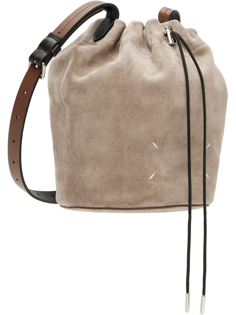 Maison Margiela Taupe Drawstring Crossbody Bucket Bag outlook