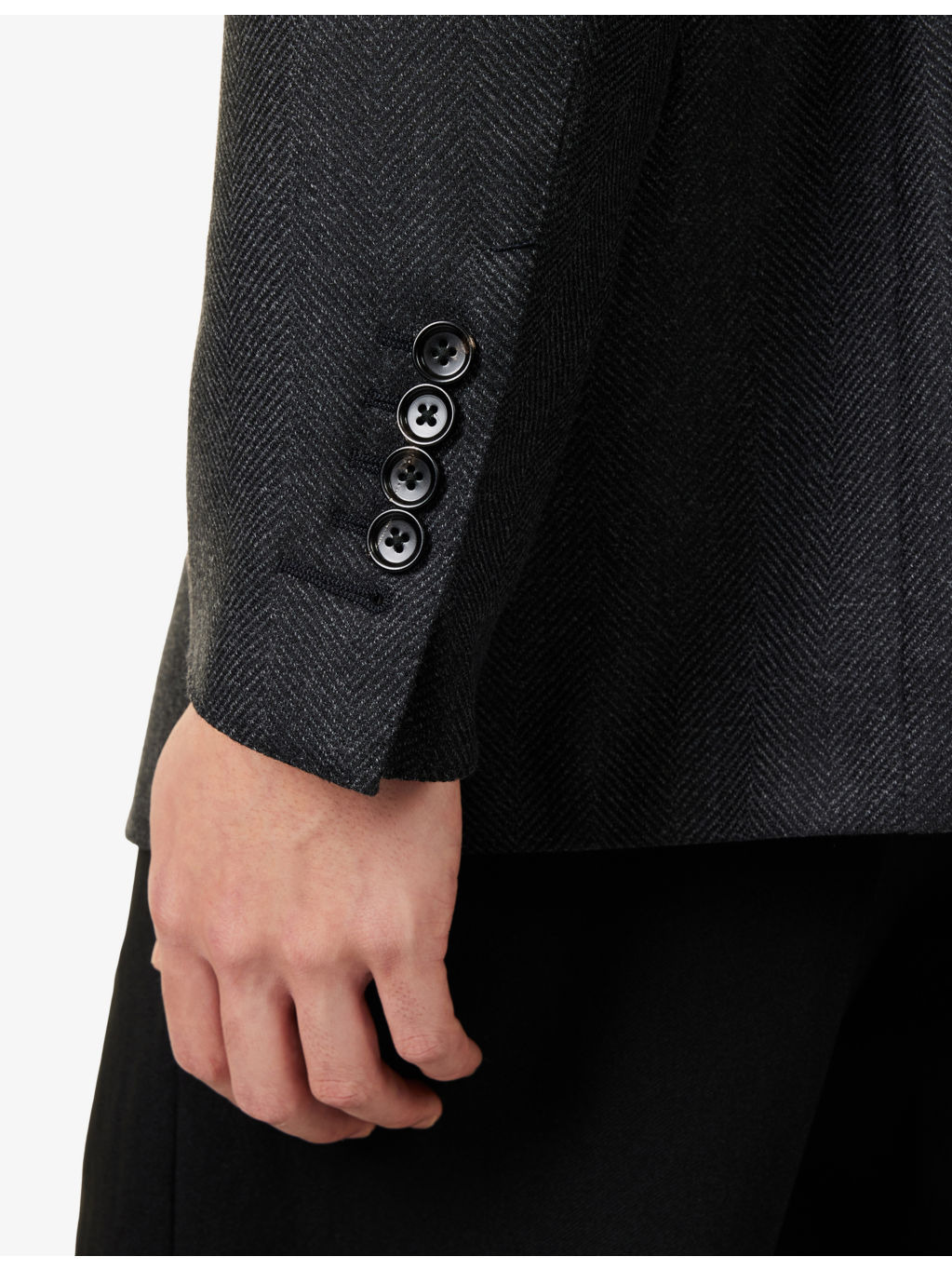 Herringbone Peak-Lapels Wool Blazer - 6