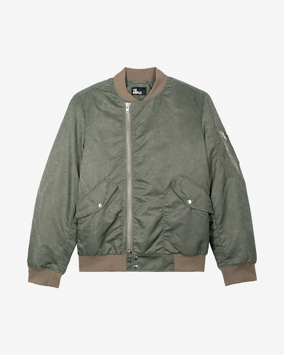KHAKI MARBLE-EFFECT BOMBER - 1
