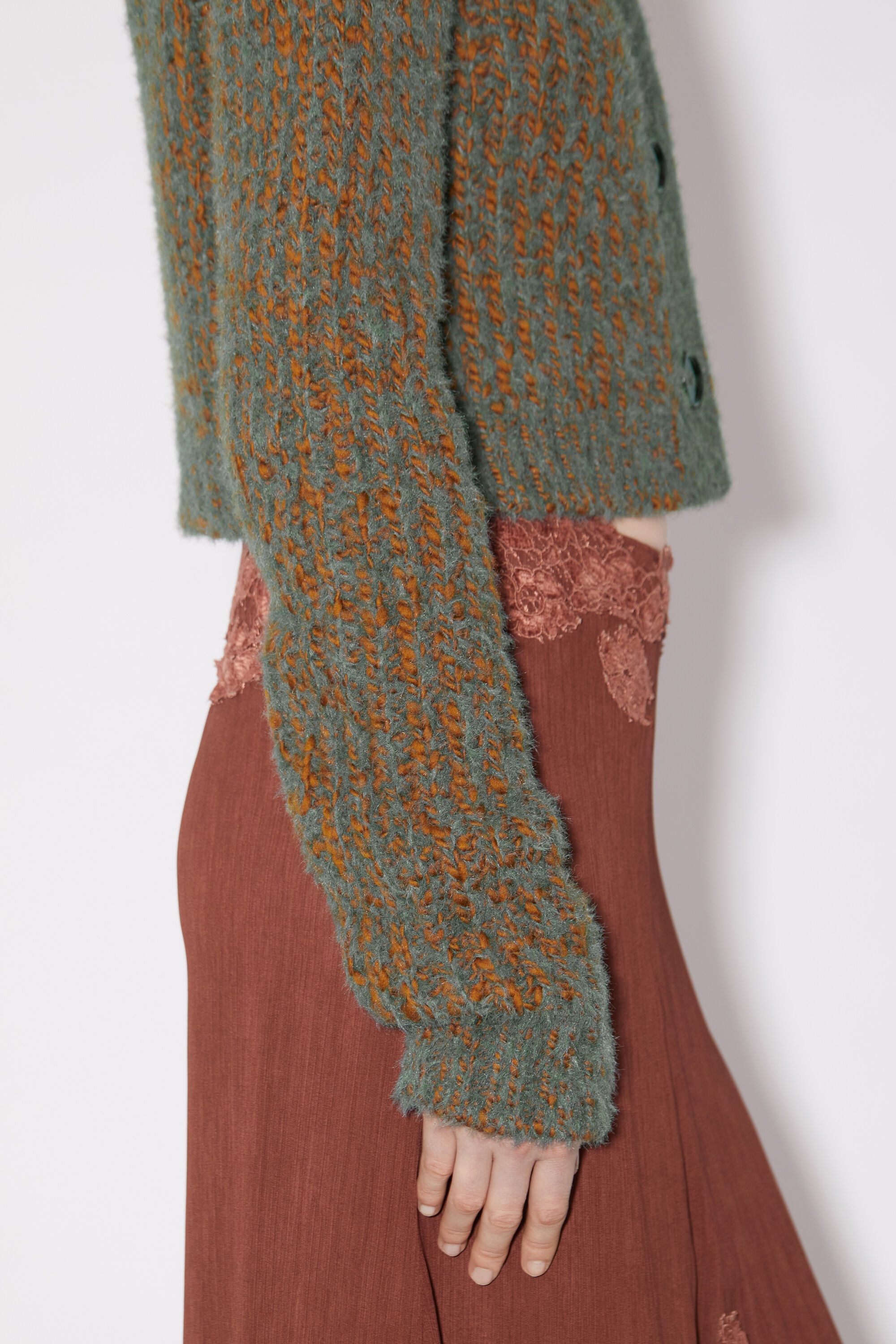 Ribbed cardigan - Rust brown/multi