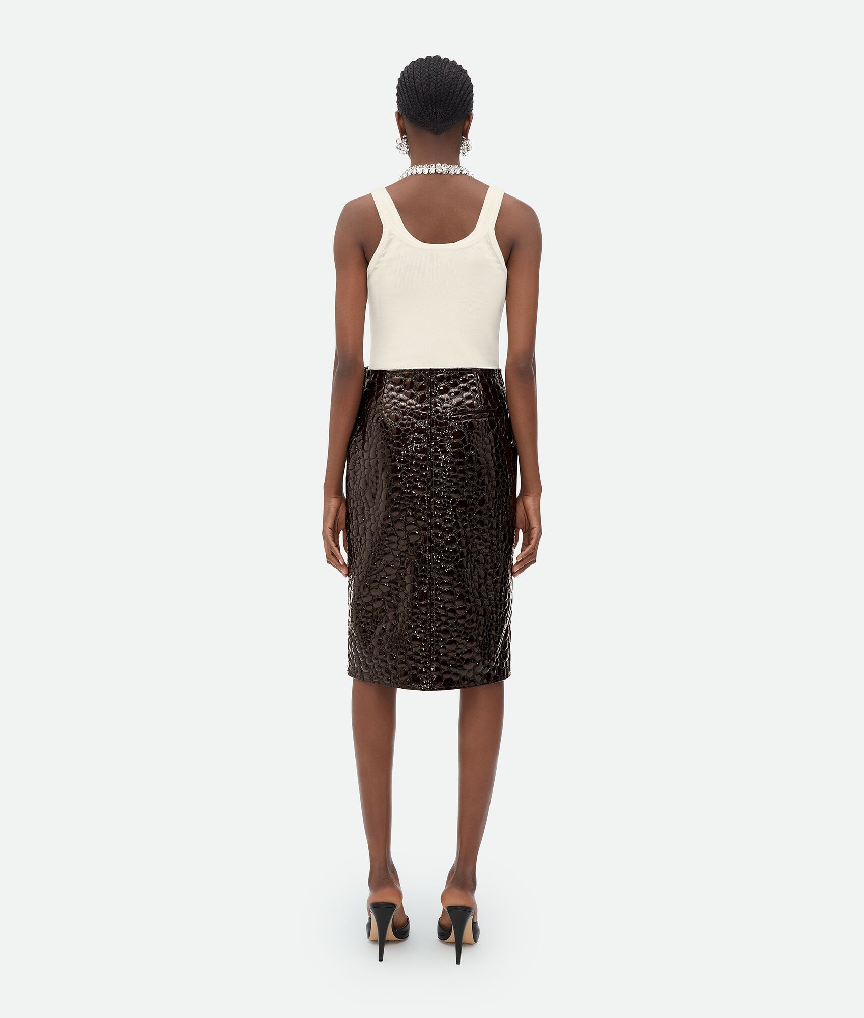 Embossed Leather Midi Skirt - 3