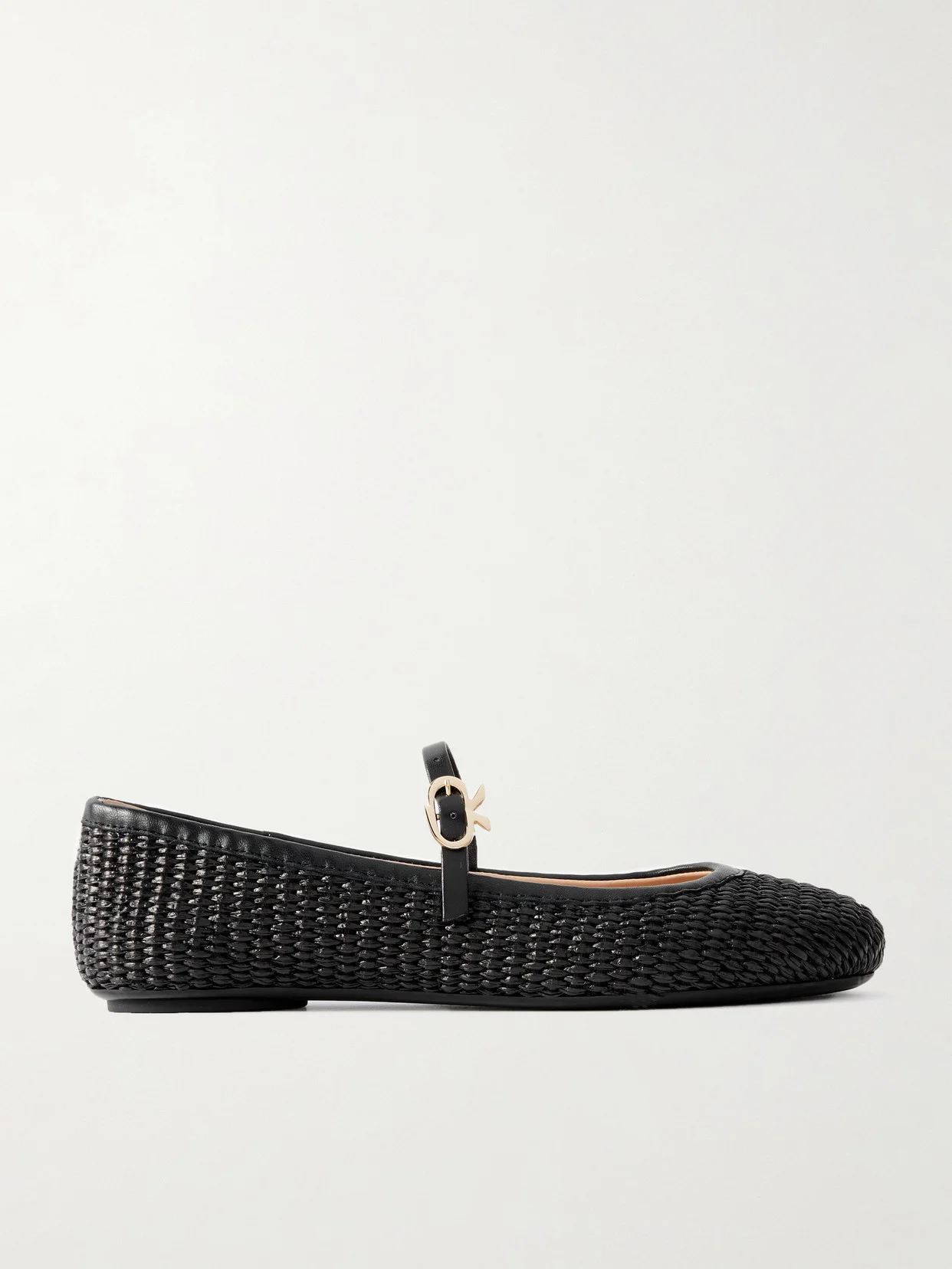 Carla Marbella Leather-trimmed Raffia Mary Jane Flats - 1