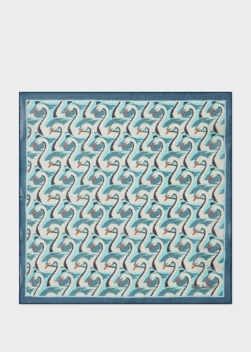 Blue Swan Print Cotton Pocket Square 1