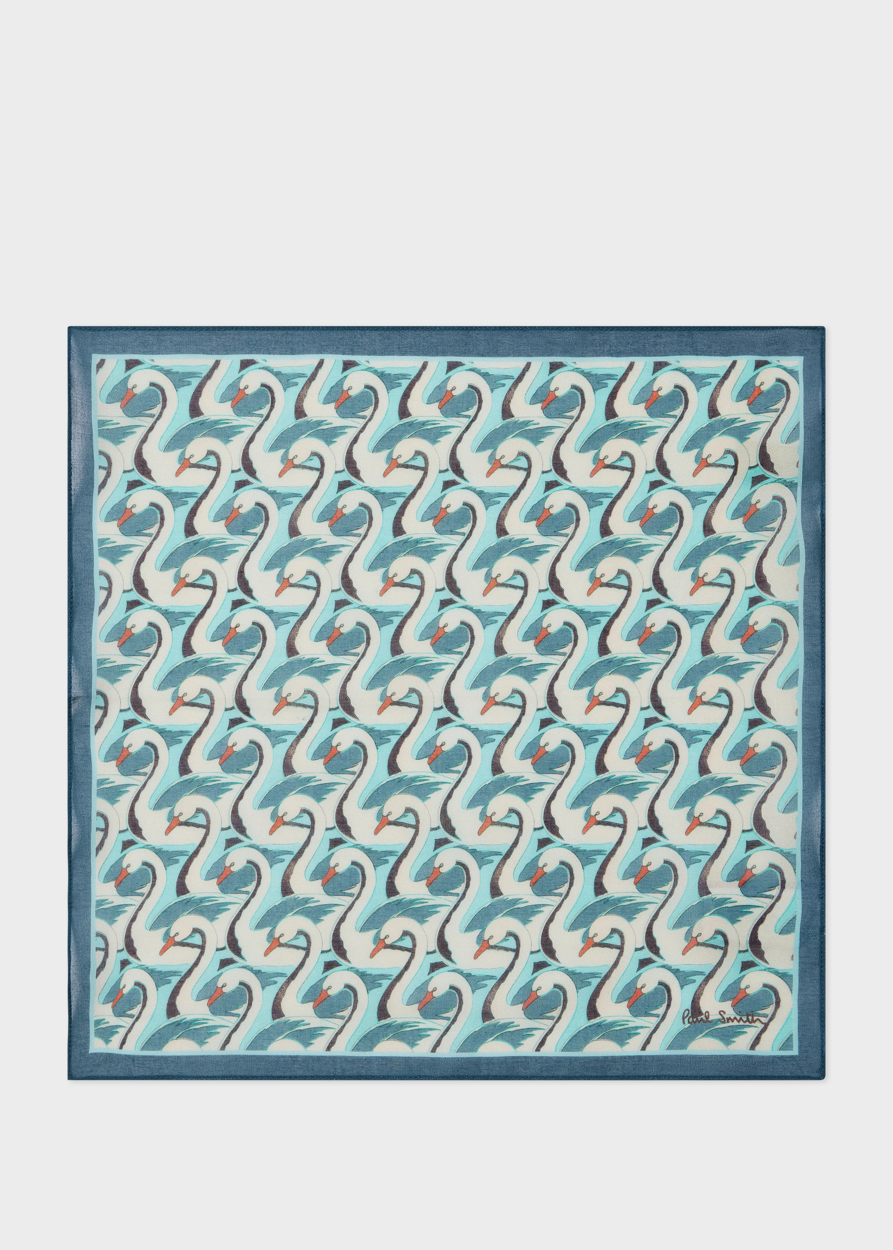 Blue Swan Print Cotton Pocket Square - 1
