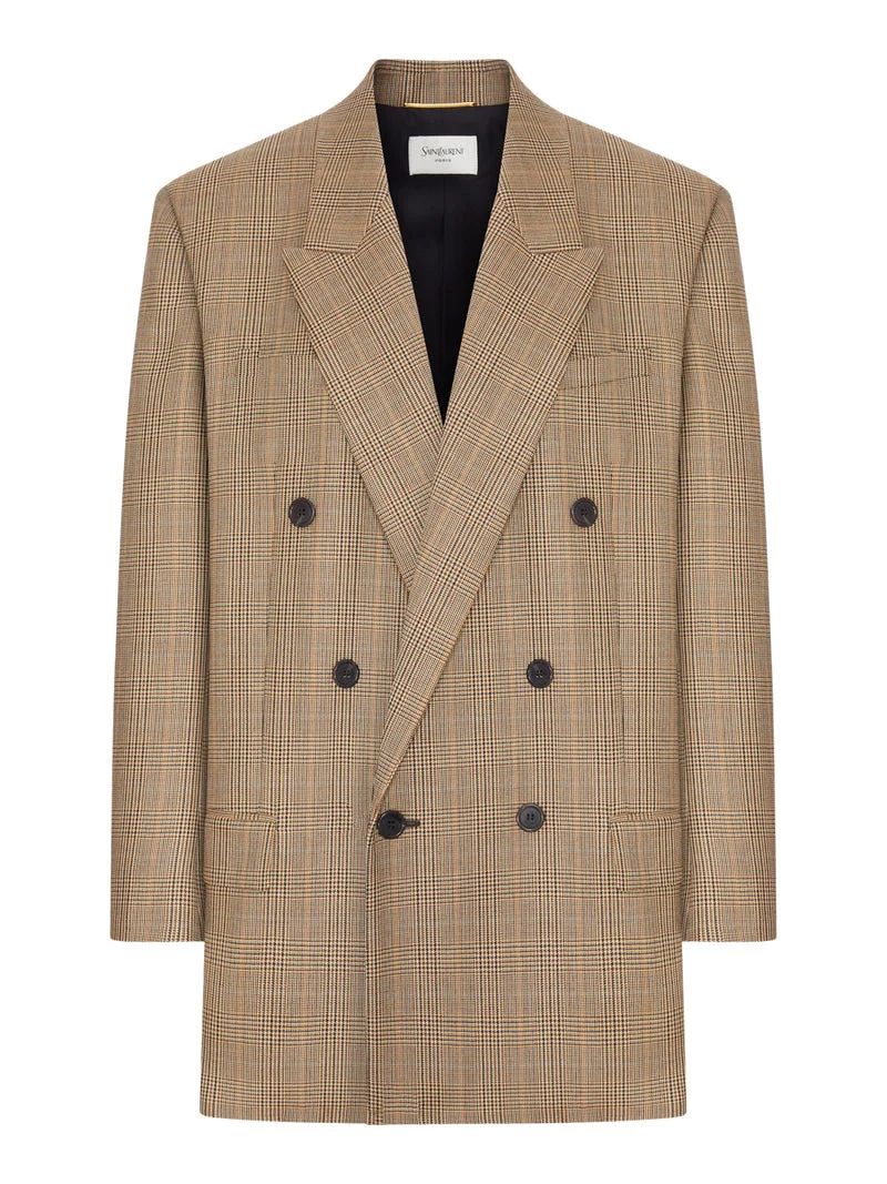 Saint Laurent Women Prince Of Wales Houndstooth Wool Jacket - 1