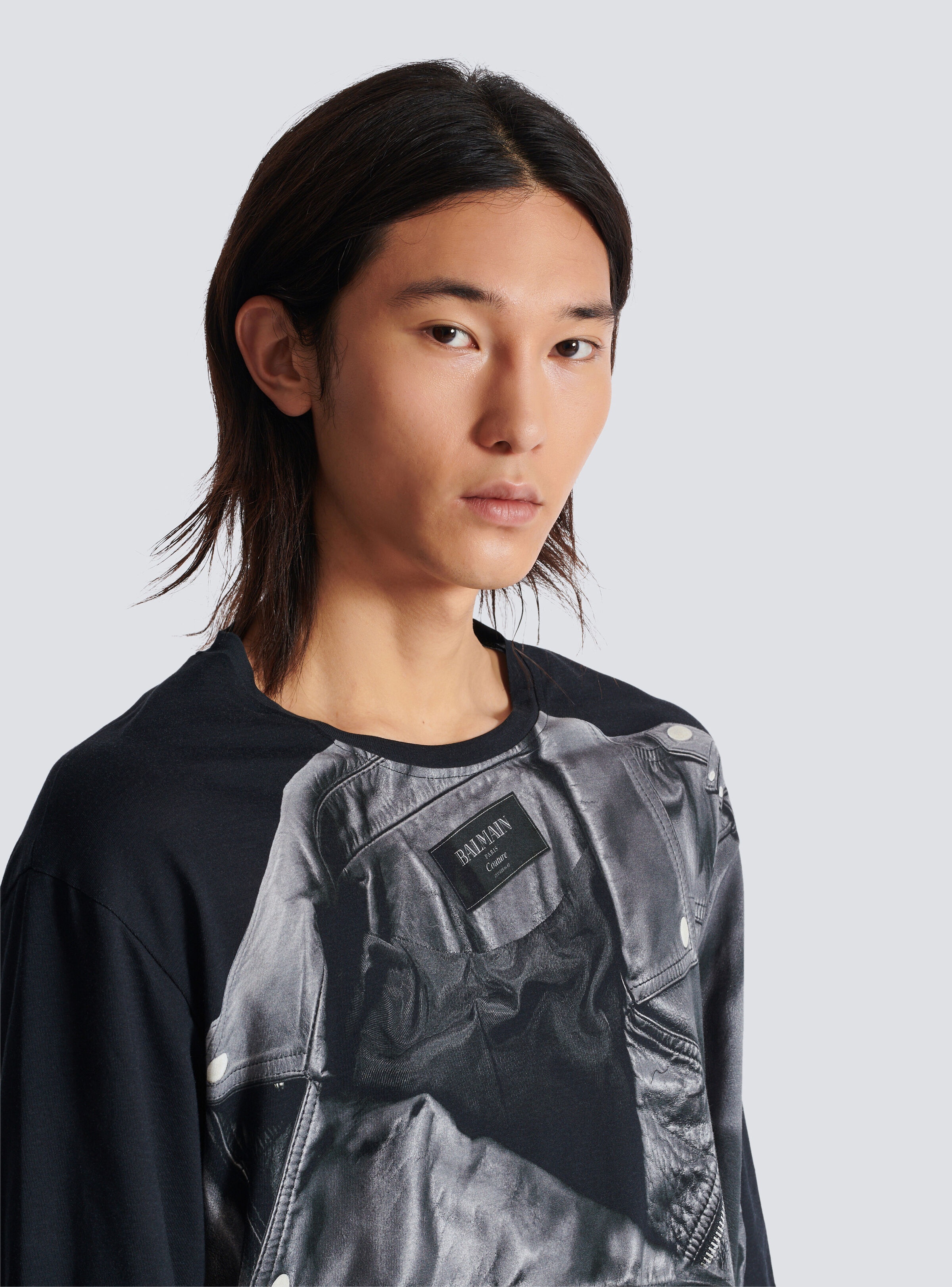 Long-sleeved T-shirt with biker jacket print - 7