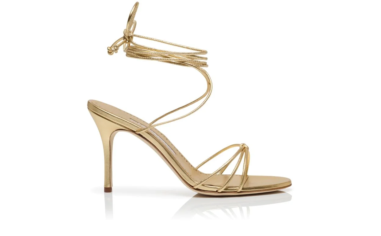 Gold Nappa Leather Ankle Strap Sandals - 1