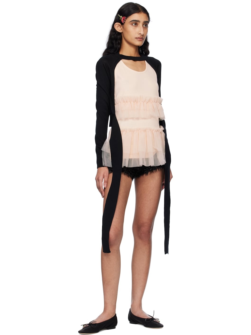 Black Cropped Cut-Out Cardigan - 5