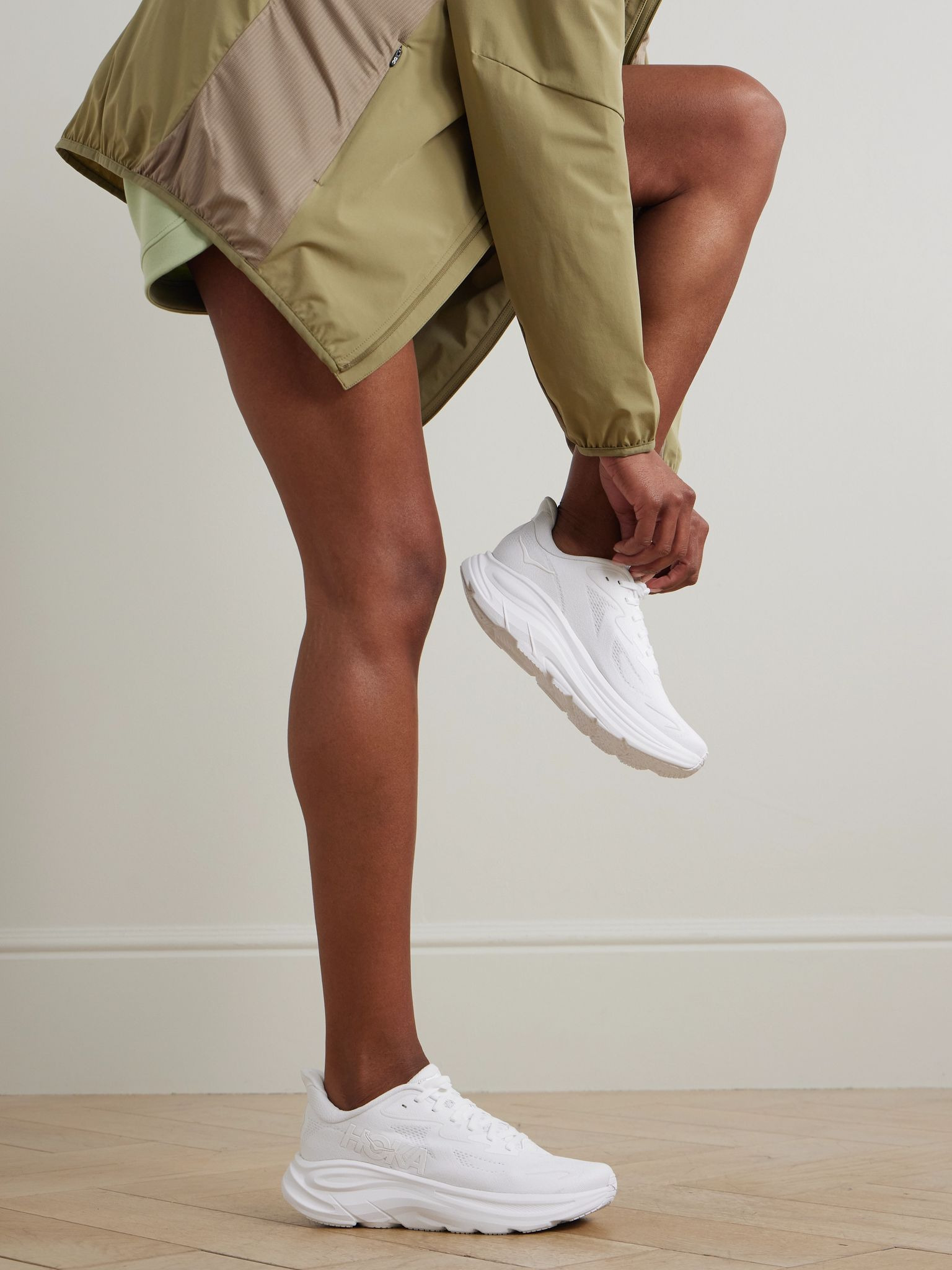 Clifton 10 rubber-trimmed jacquard-mesh sneakers White - 2