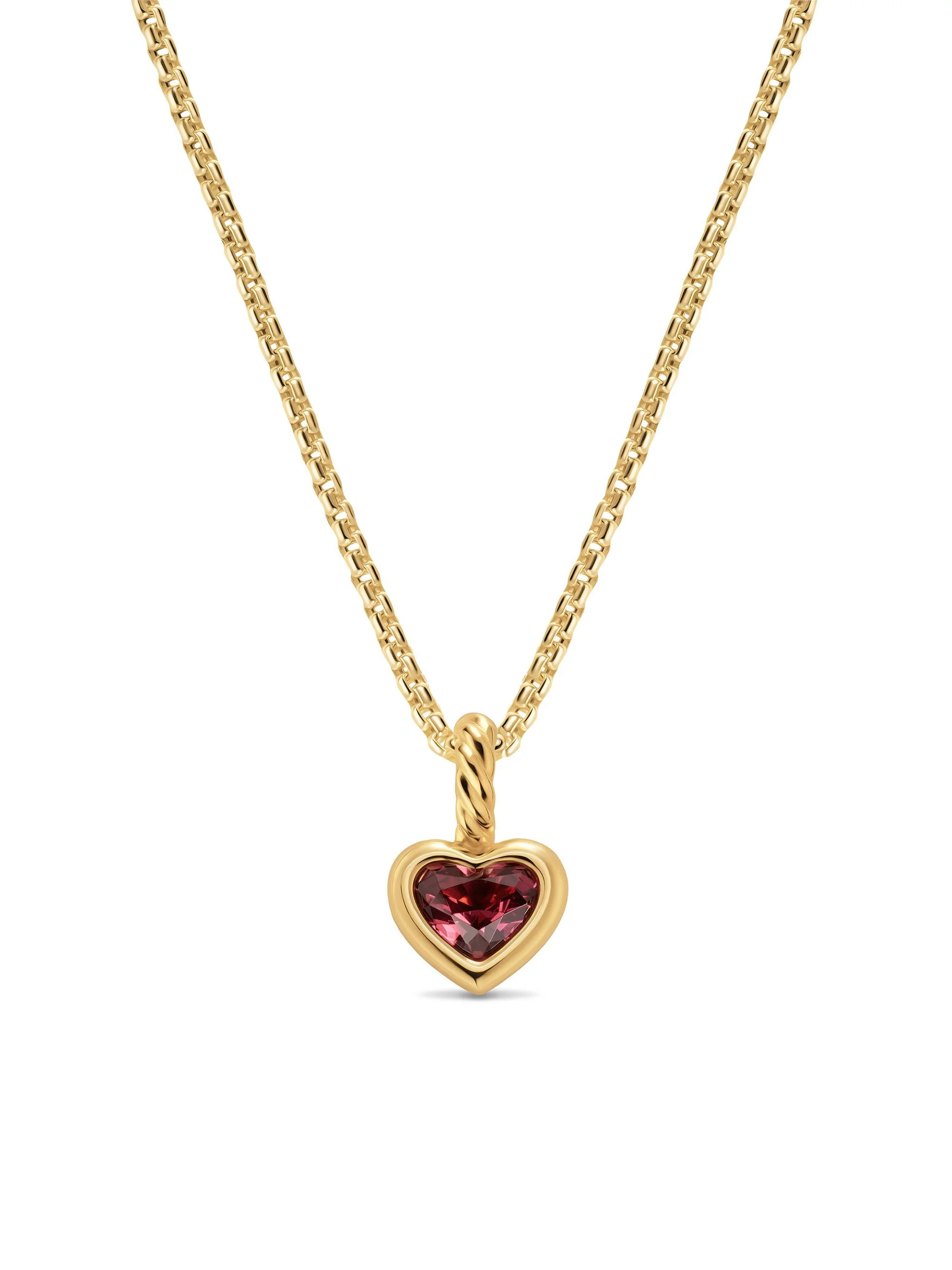 Women's Mini Heart Amulet in 18K Yellow Gold with Rhodolite Garnet, 7.2MM - Rhodolite Garnet - 1