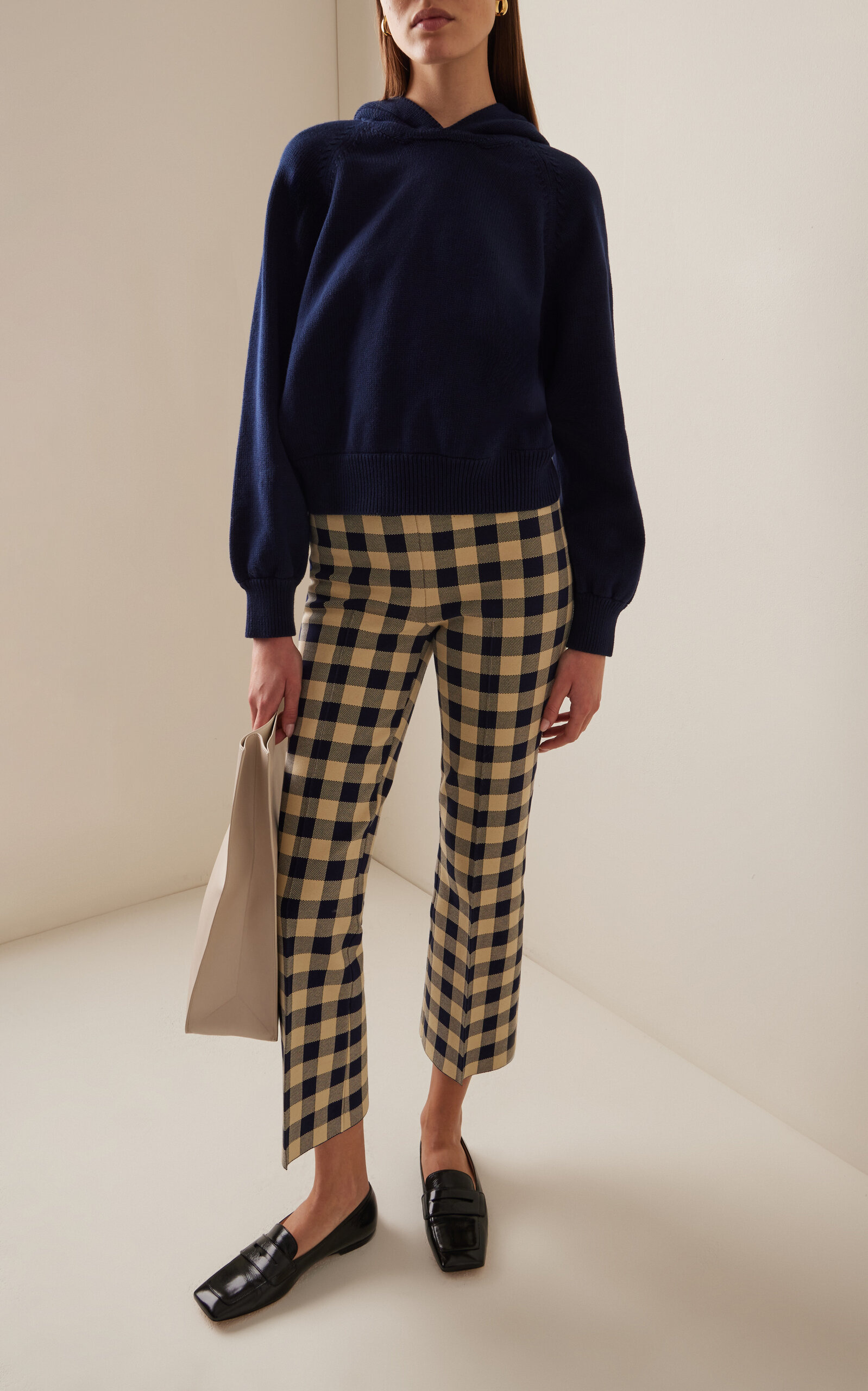 Kick Flared Stretch-Cotton Knit Pants navy - 2