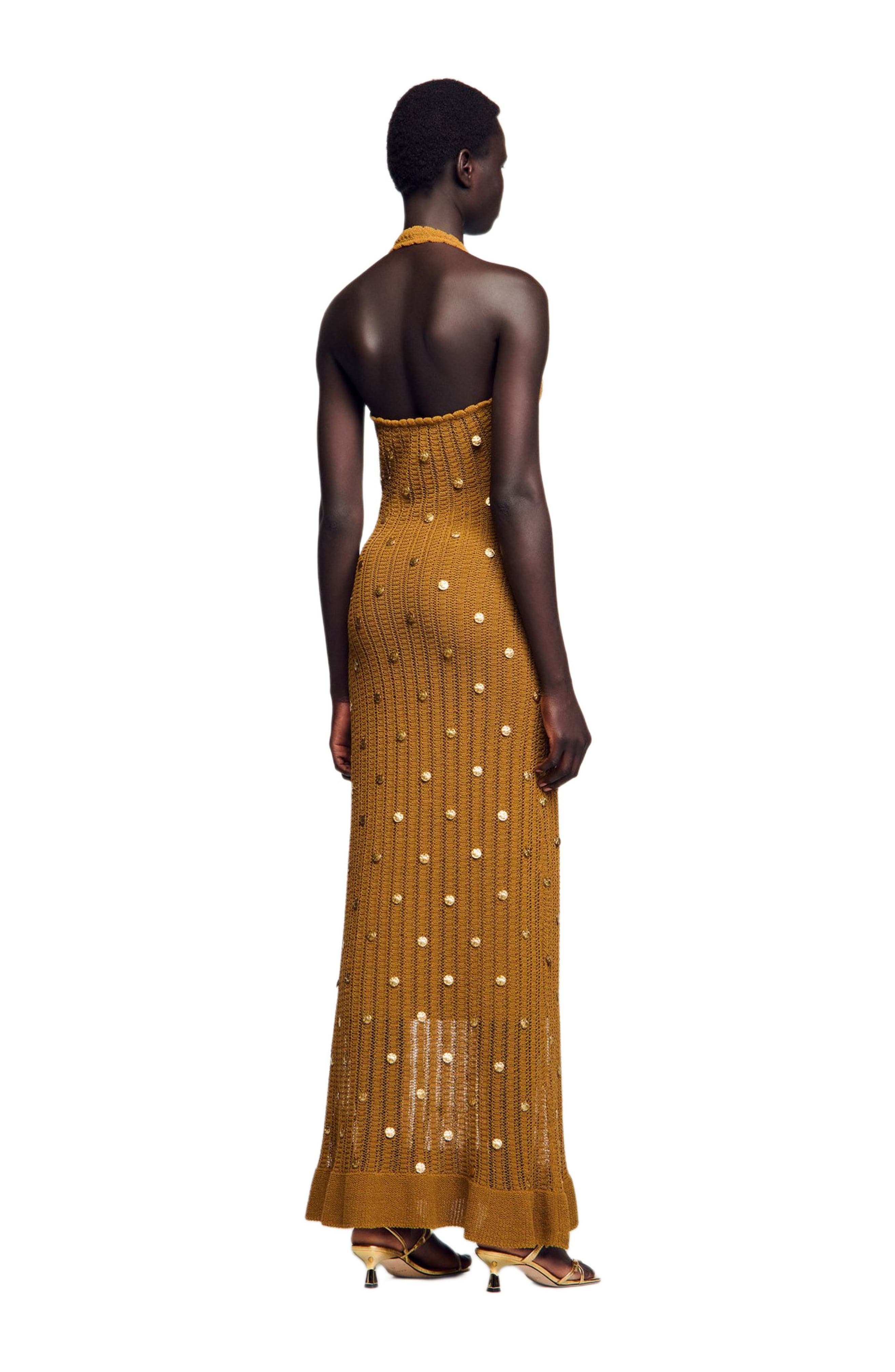 SANDRO Long knit dress with fringes in Olive at Nordstrom - 2