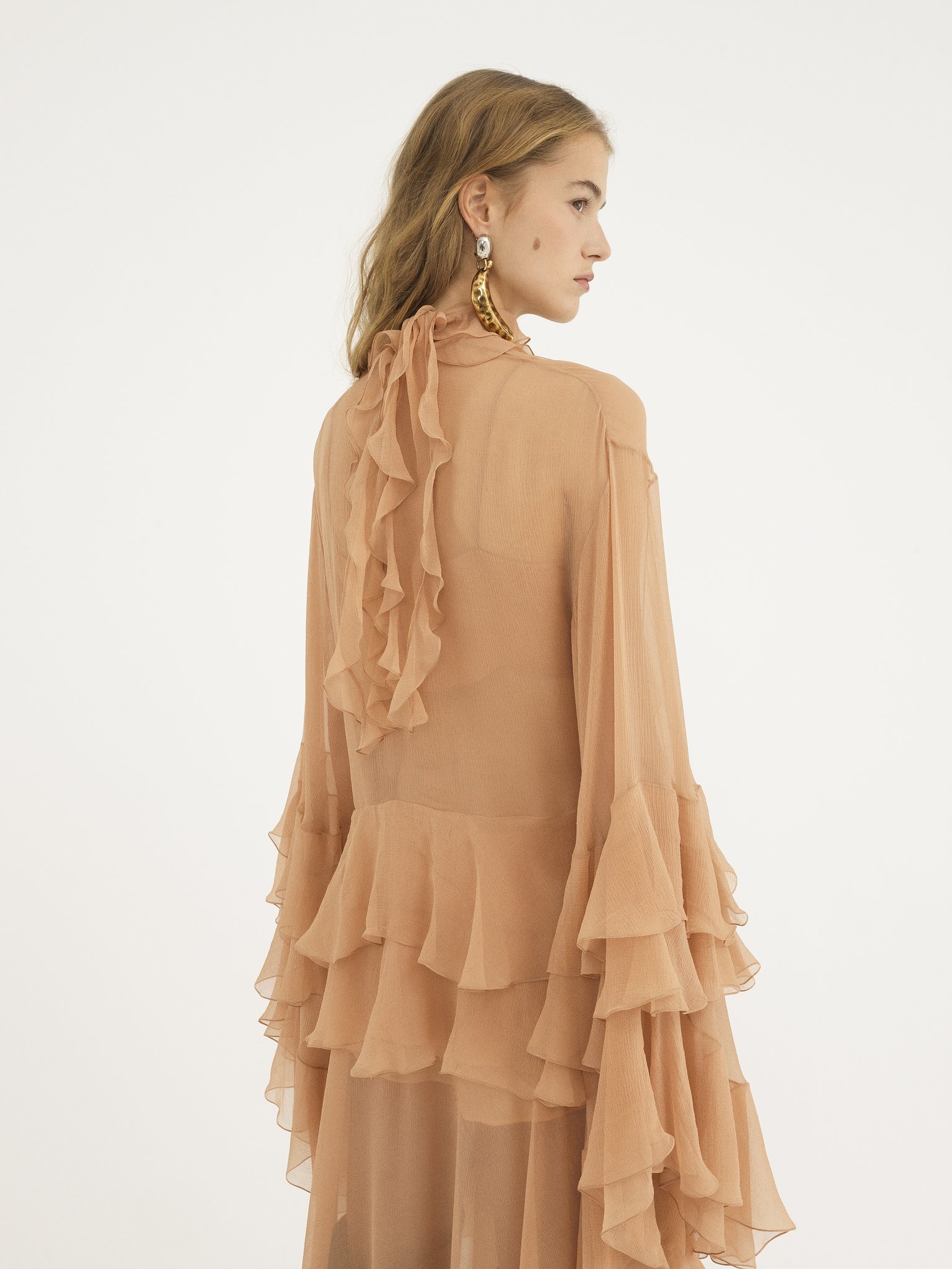 FLUID VOLANT TOP IN SILK MOUSSELINE - 6