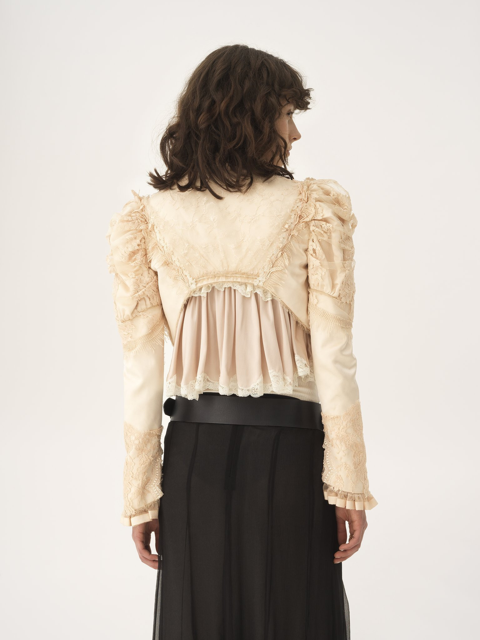 CROPPED FITTED JACKET IN SILK DUCHESS SATIN & LACE - 5