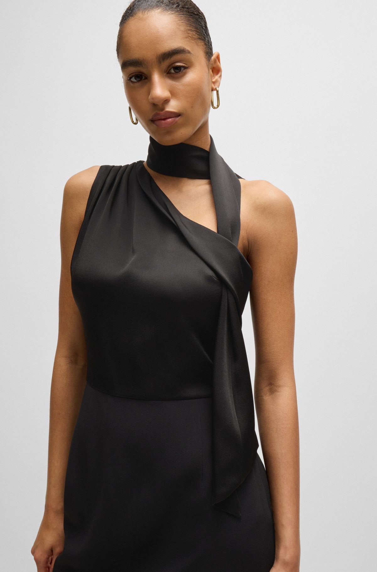SLEEVELESS DRESS WITH ASYMMETRIC V NECKLINE AND SHAWL DETAIL - 6