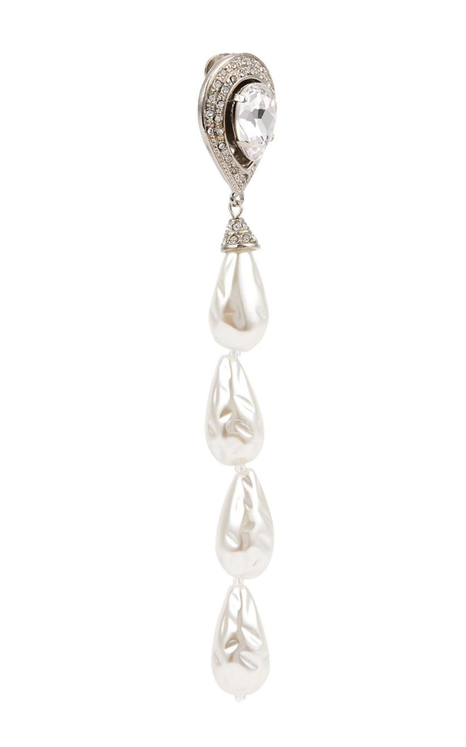 Crystal-embellished Pearl Clip-on Earrings - 3