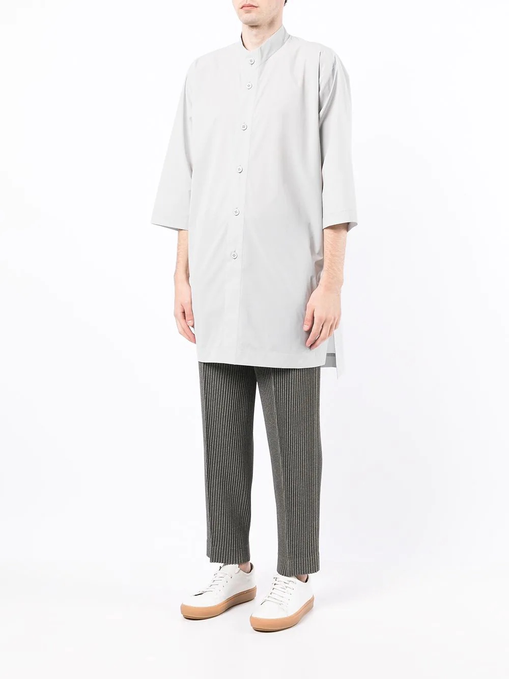 band-collar longline shirt - 3