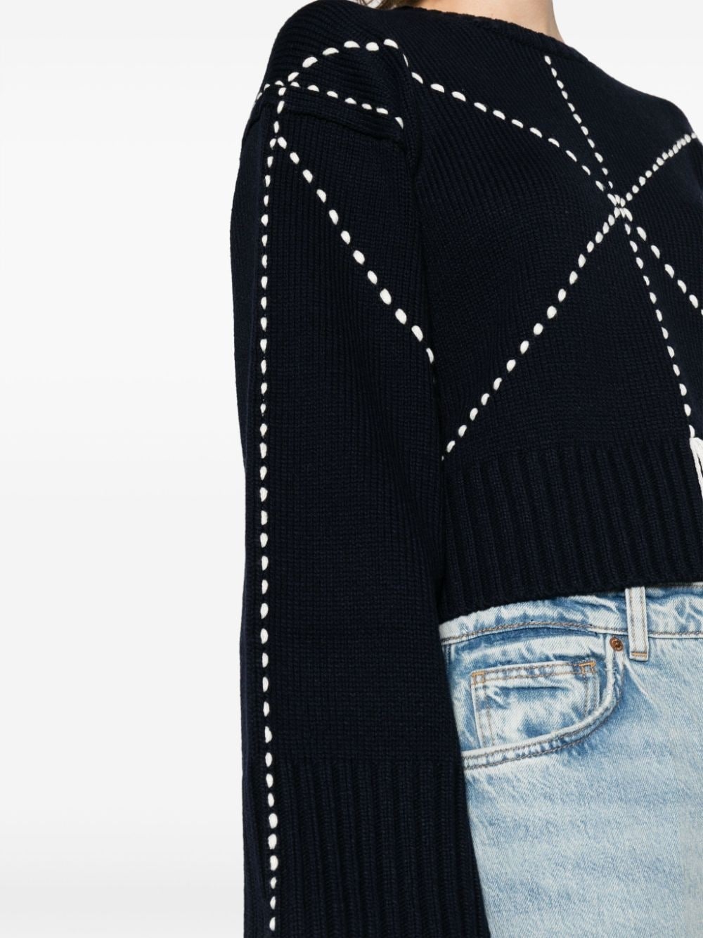 Sashiko-stitch wool-blend jumper - 5