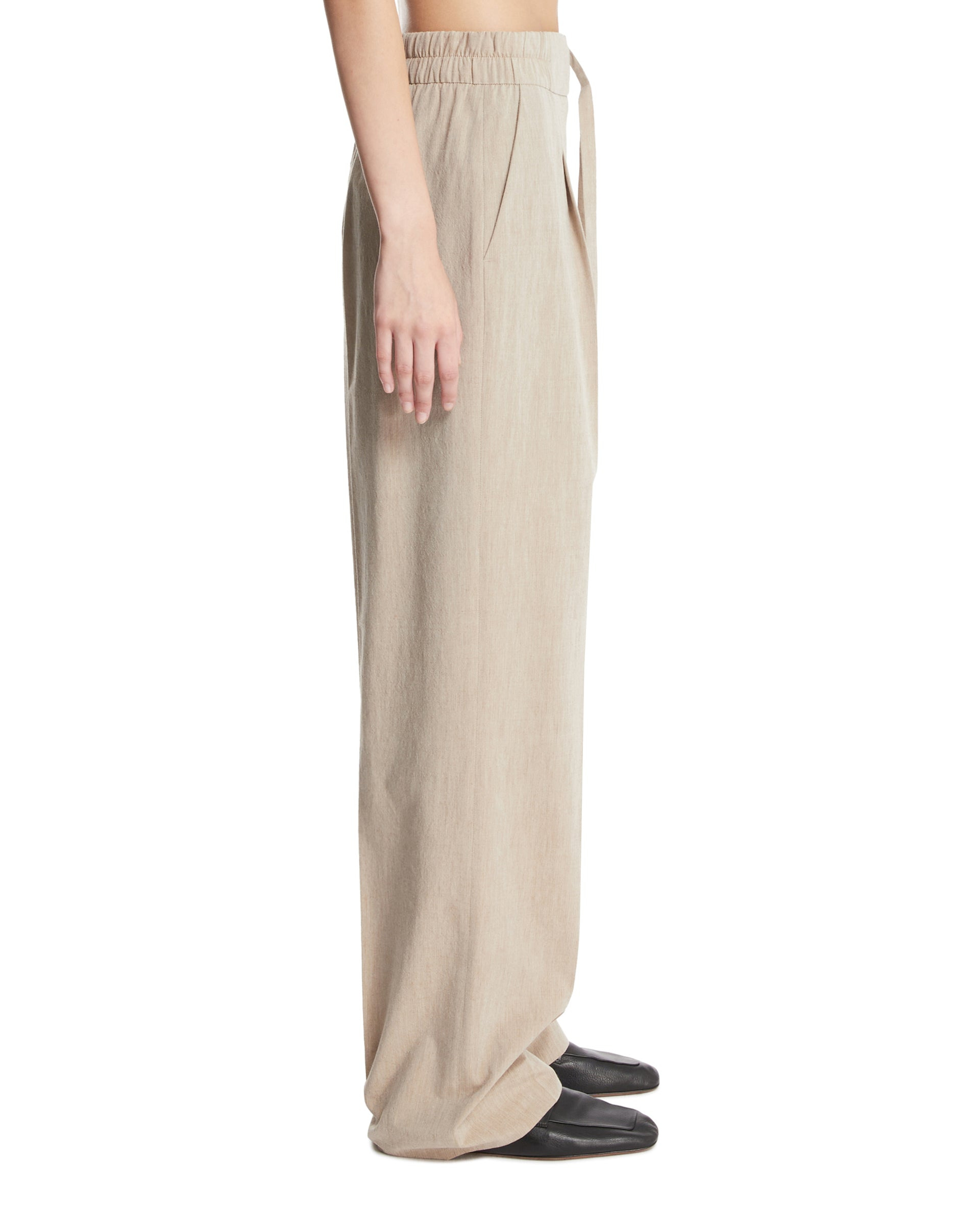 Beige Wool and Cotton Drawstring Pants - 5