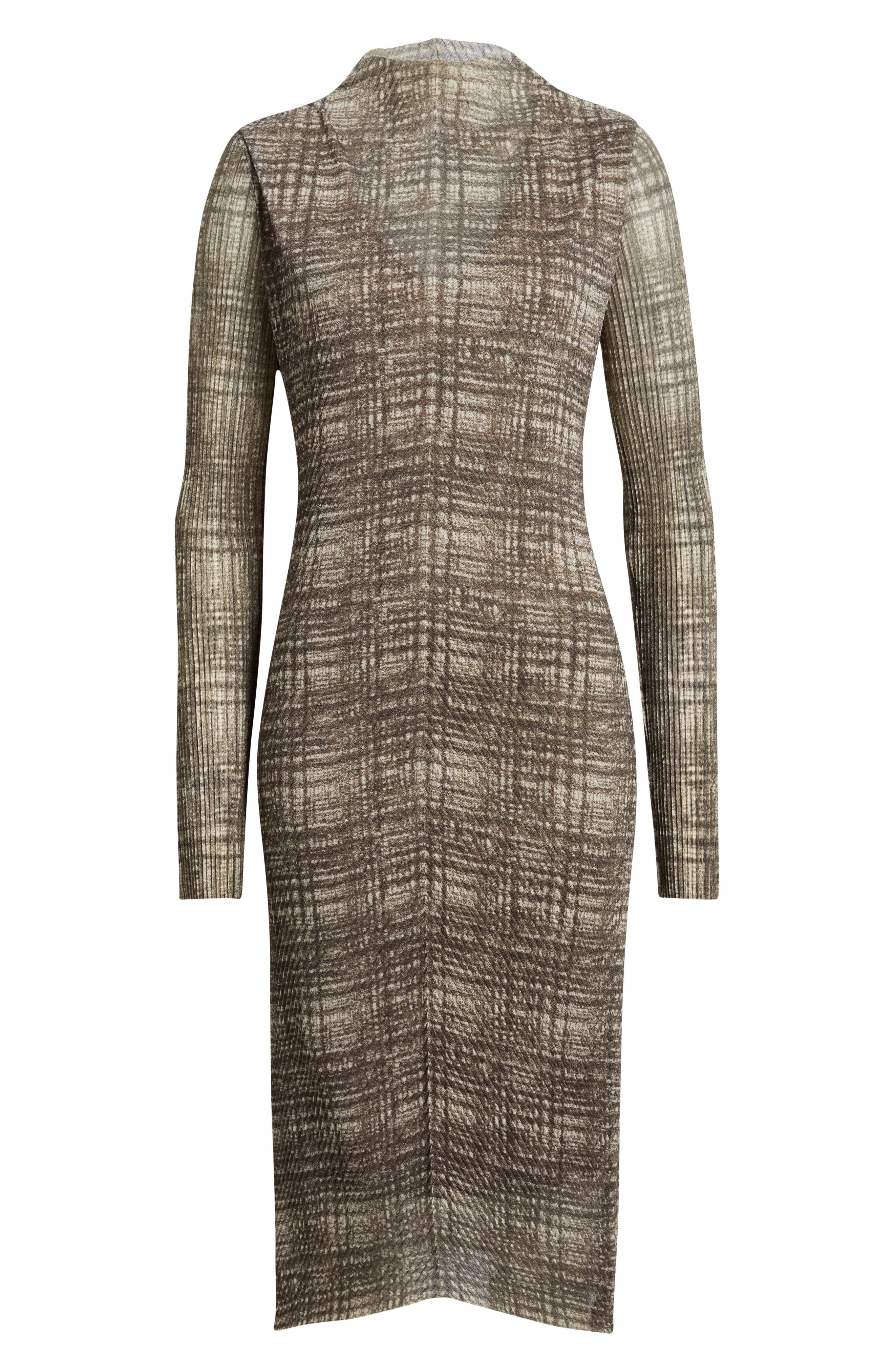 BOSS Mock Neck Long Sleeve Maxi Dress in Beige Multi at Nordstrom - 5