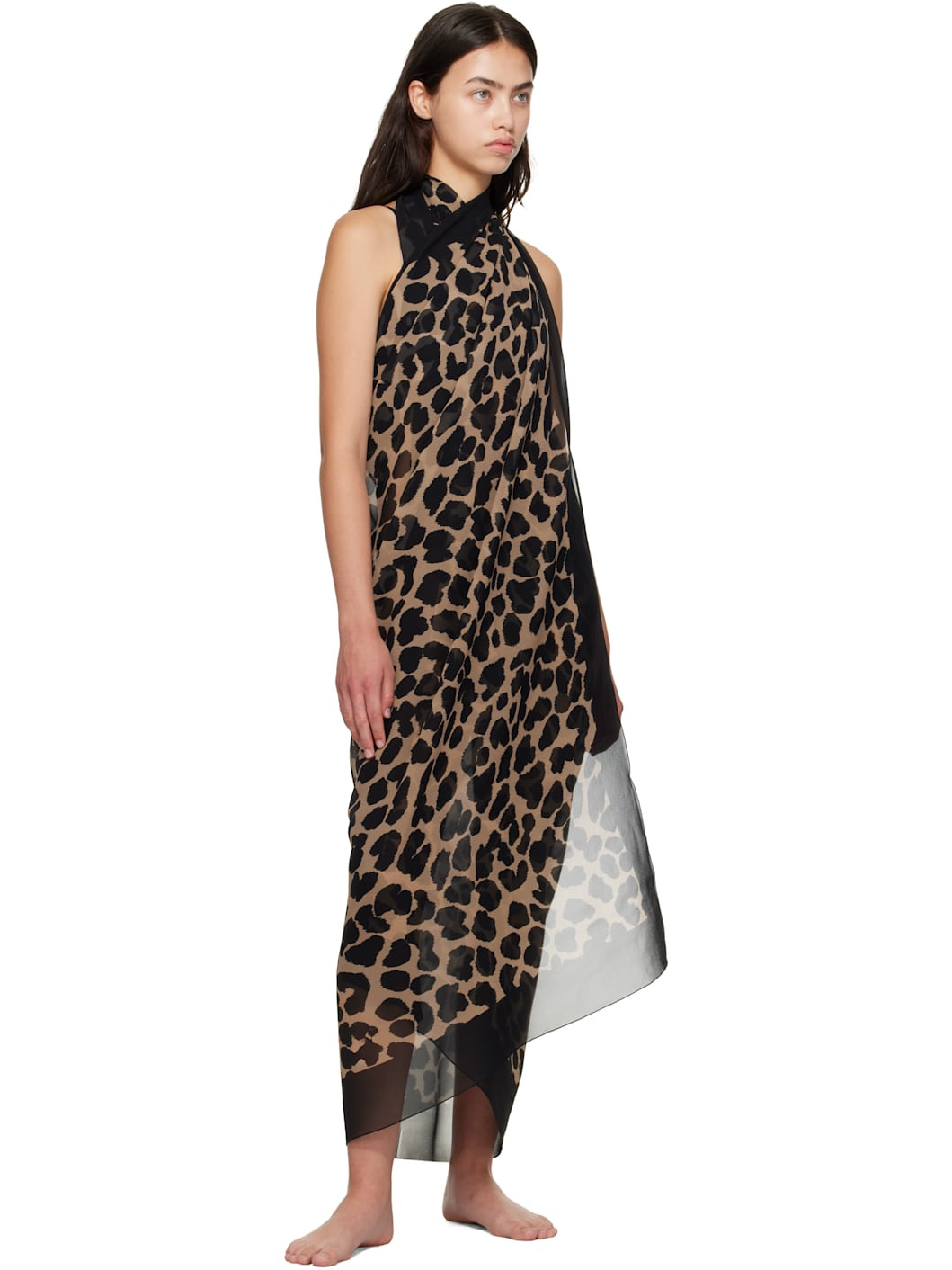 Brown Leopard Beach Wrap Cover-up Dress - 4