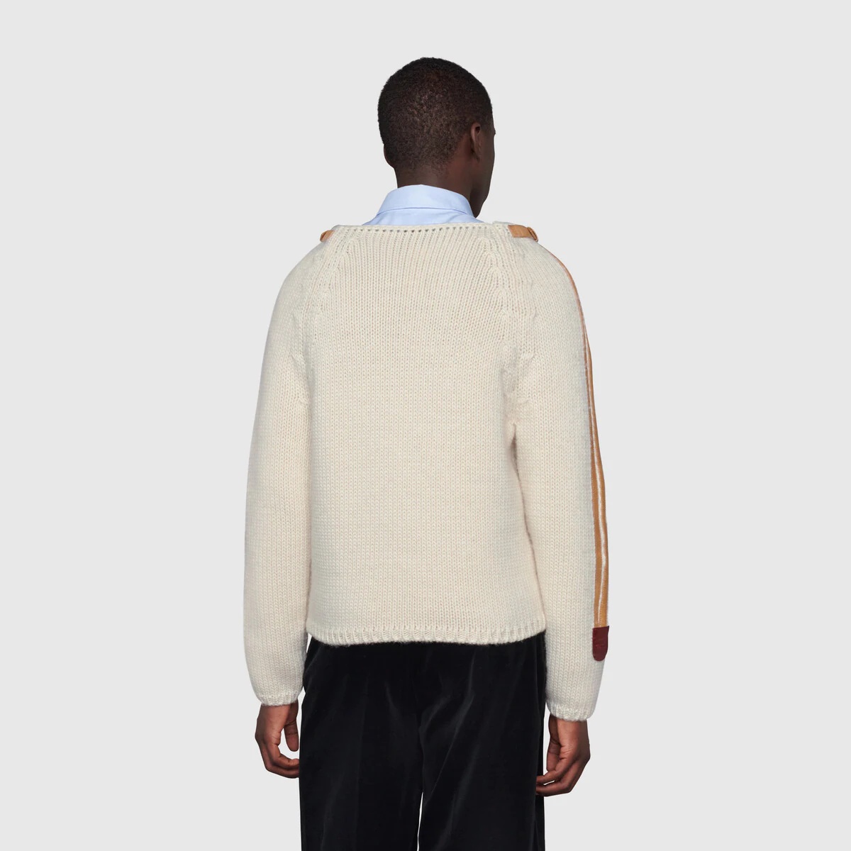 Wool knit sweater with leather detail - 4