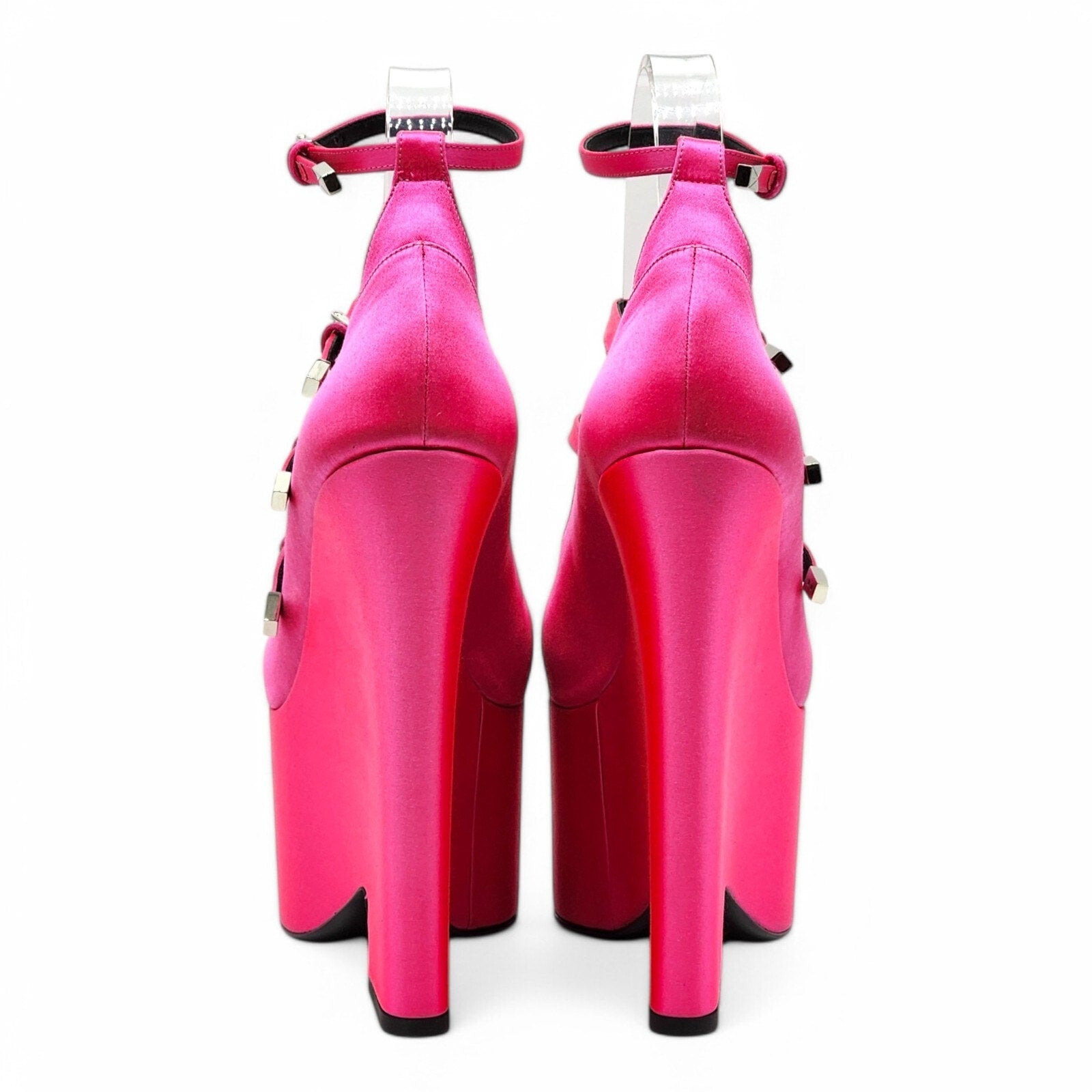 Versace Tempest Strappy Satin Platform Pumps in Pink EU 37.5 US 7 - 4