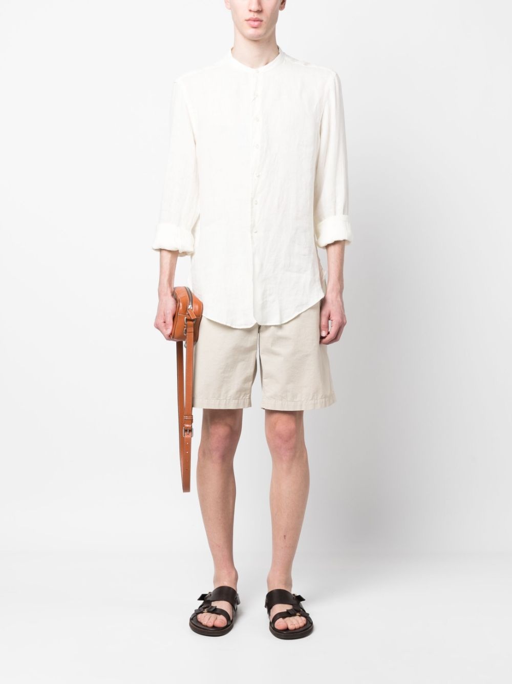 band-collar linen shirt - 2