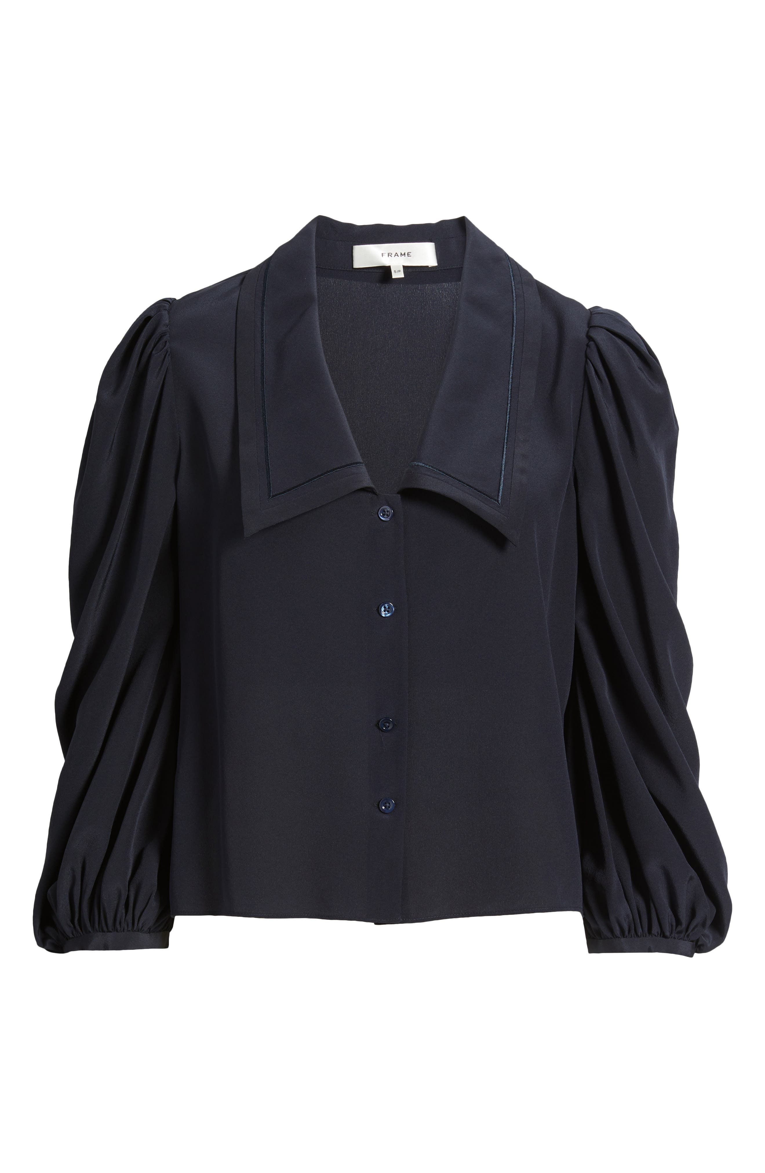 FRAME The Long Sleeve Silk Sailor Shirt in Navy at Nordstrom - 5