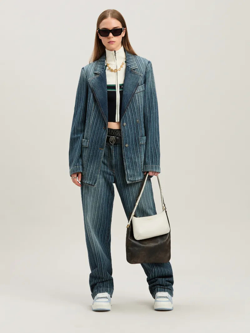 Palm Angels Laser pinstriped denim pants outlook