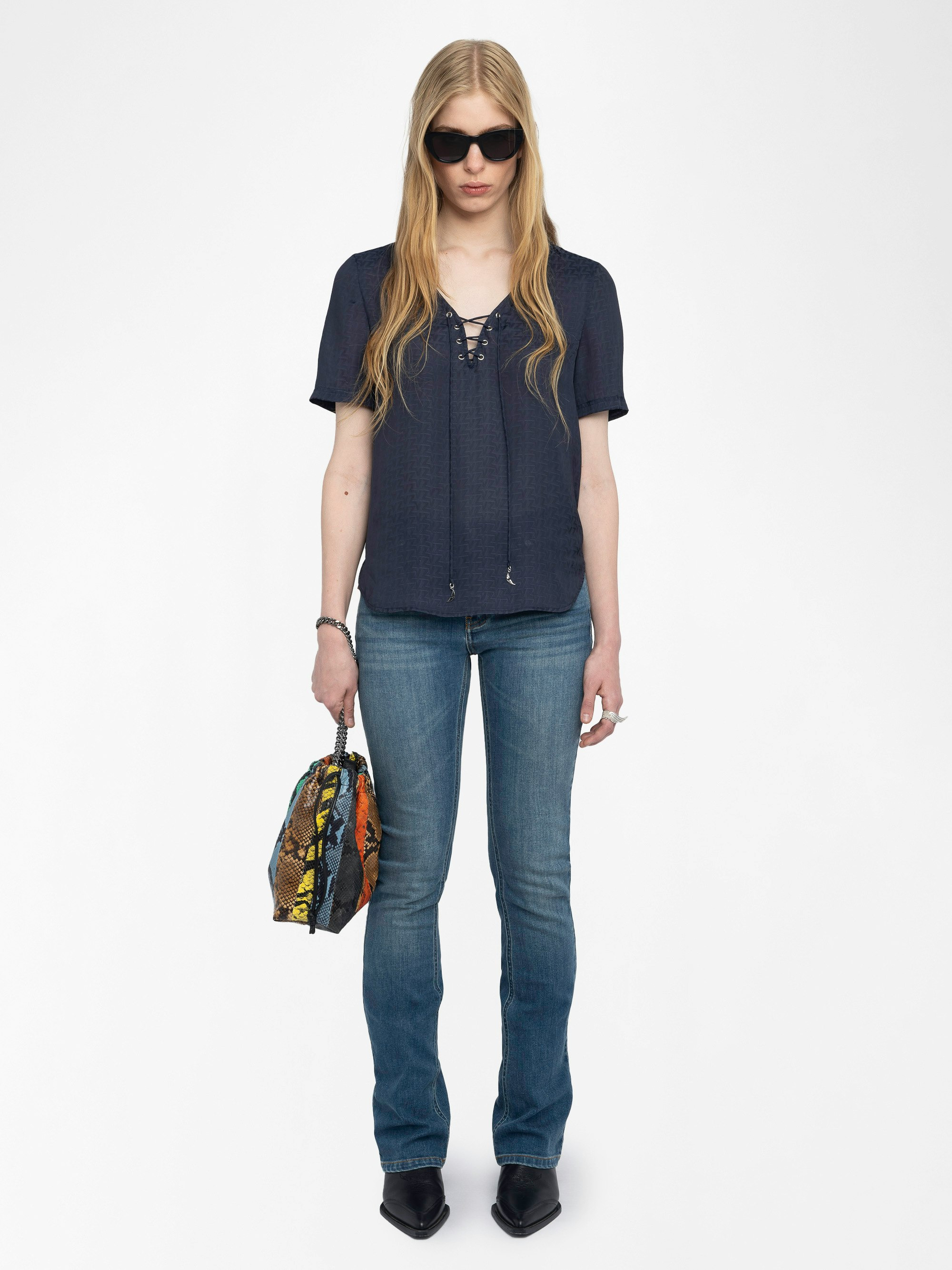 Terzo Satin V Neck Top - 2